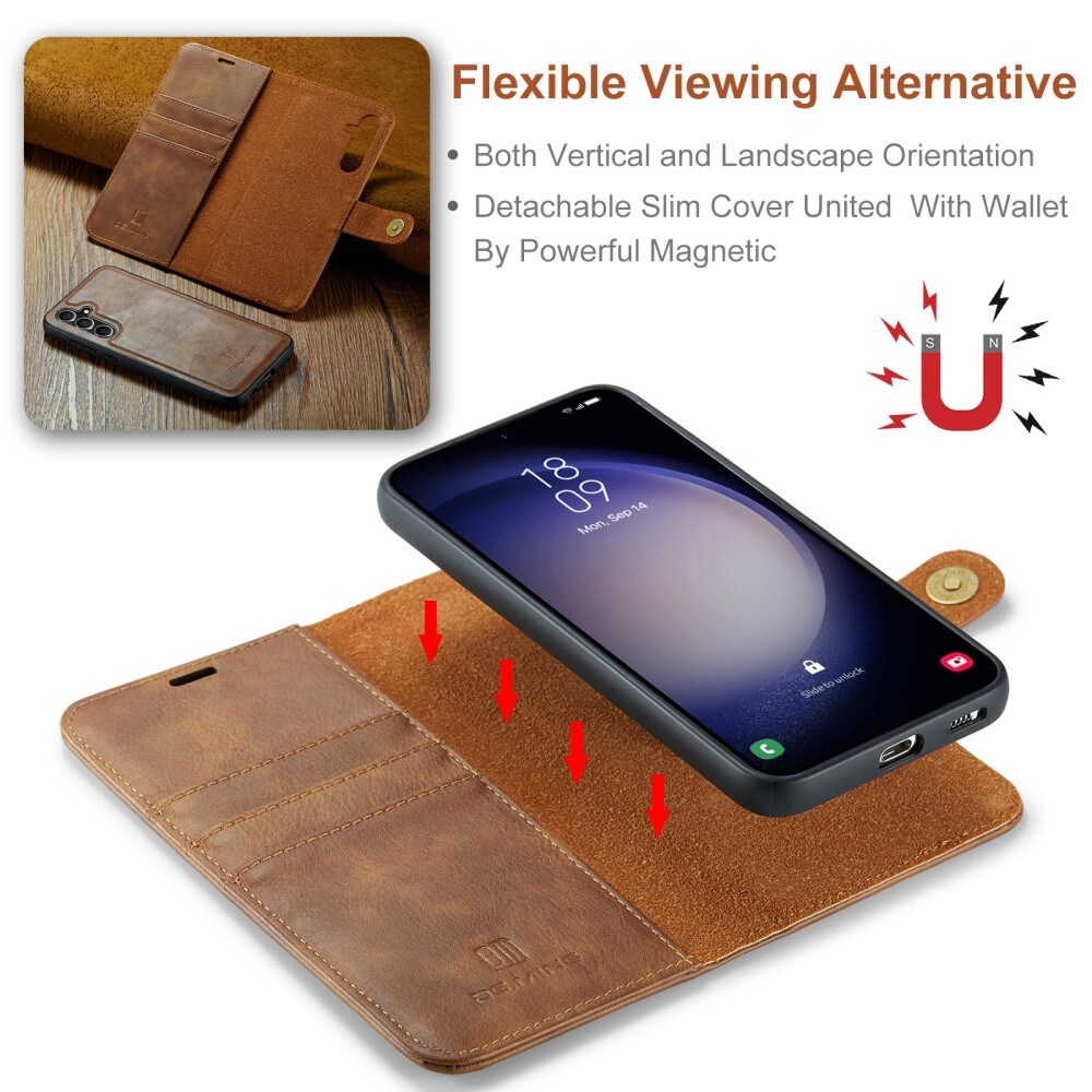 Samsung Galaxy A15 Plånboksfodral med avtagbart skal, Cognac