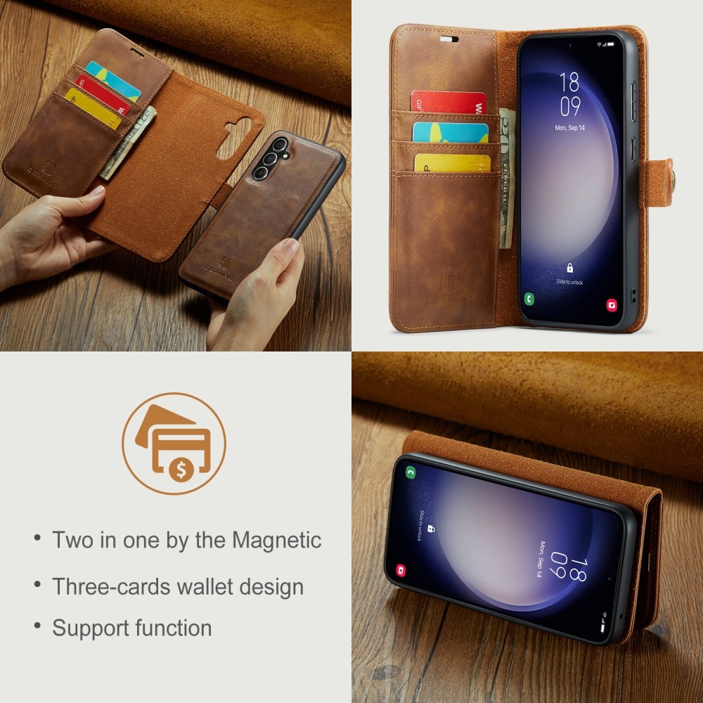 Samsung Galaxy A15 Plånboksfodral med avtagbart skal, cognac
