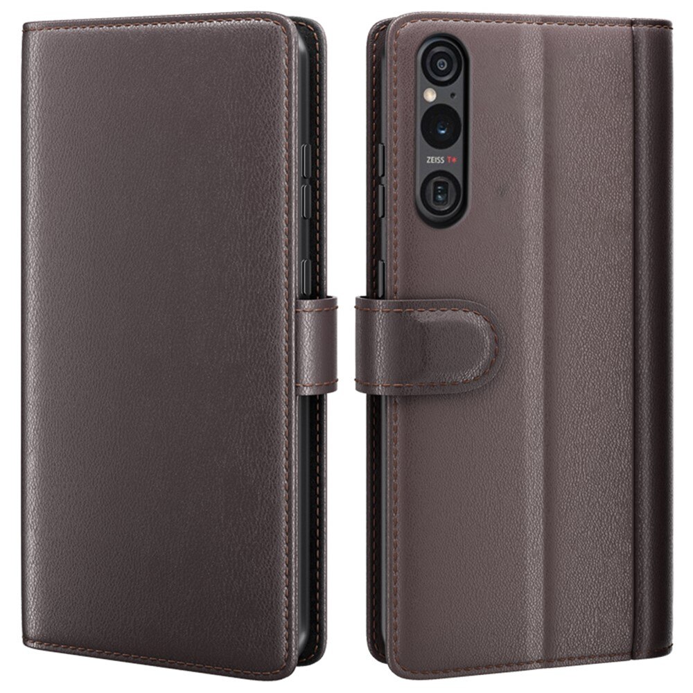 Sony Xperia 1 VI Plånboksfodral i Äkta Läder, brun