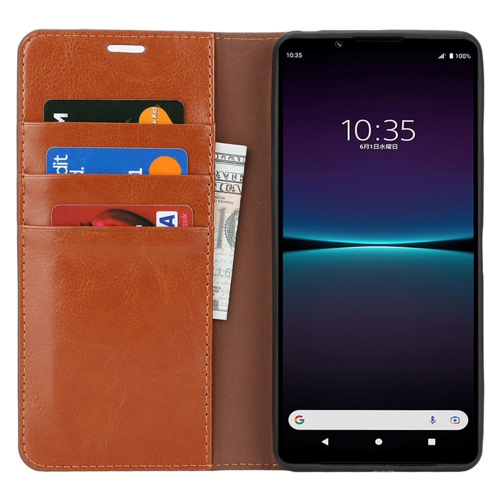 Sony Xperia 1 VI Smidigt mobilfodral i äkta läder, Brun