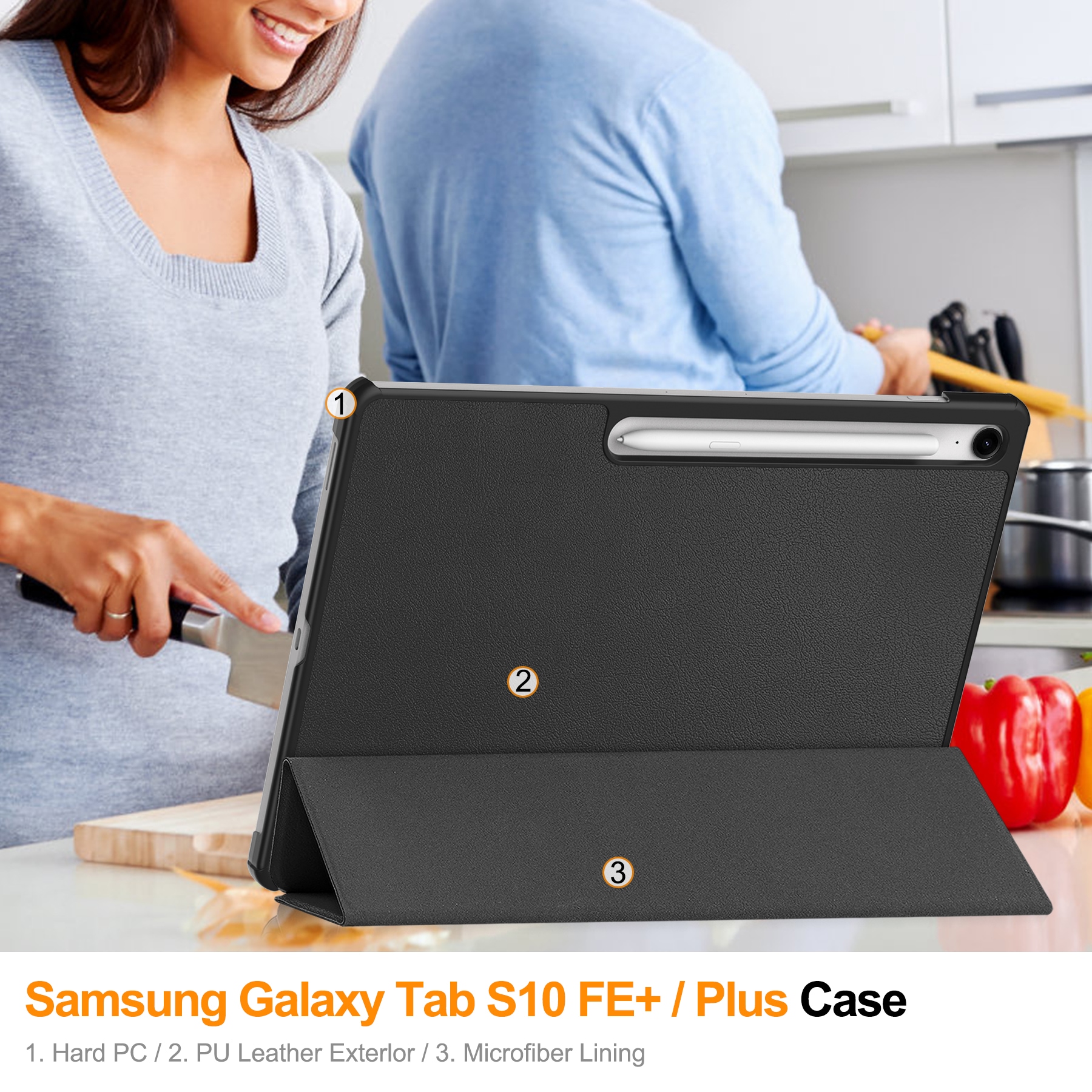 Samsung Galaxy Tab S10 FE Plus Tri-Fold Fodral, Svart