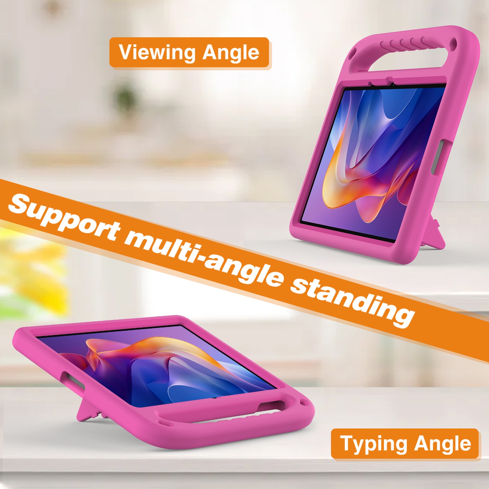 Xiaomi Redmi Pad 2 Stöttåligt skal/fodral med handtag - Perfekt för barn, Rosa