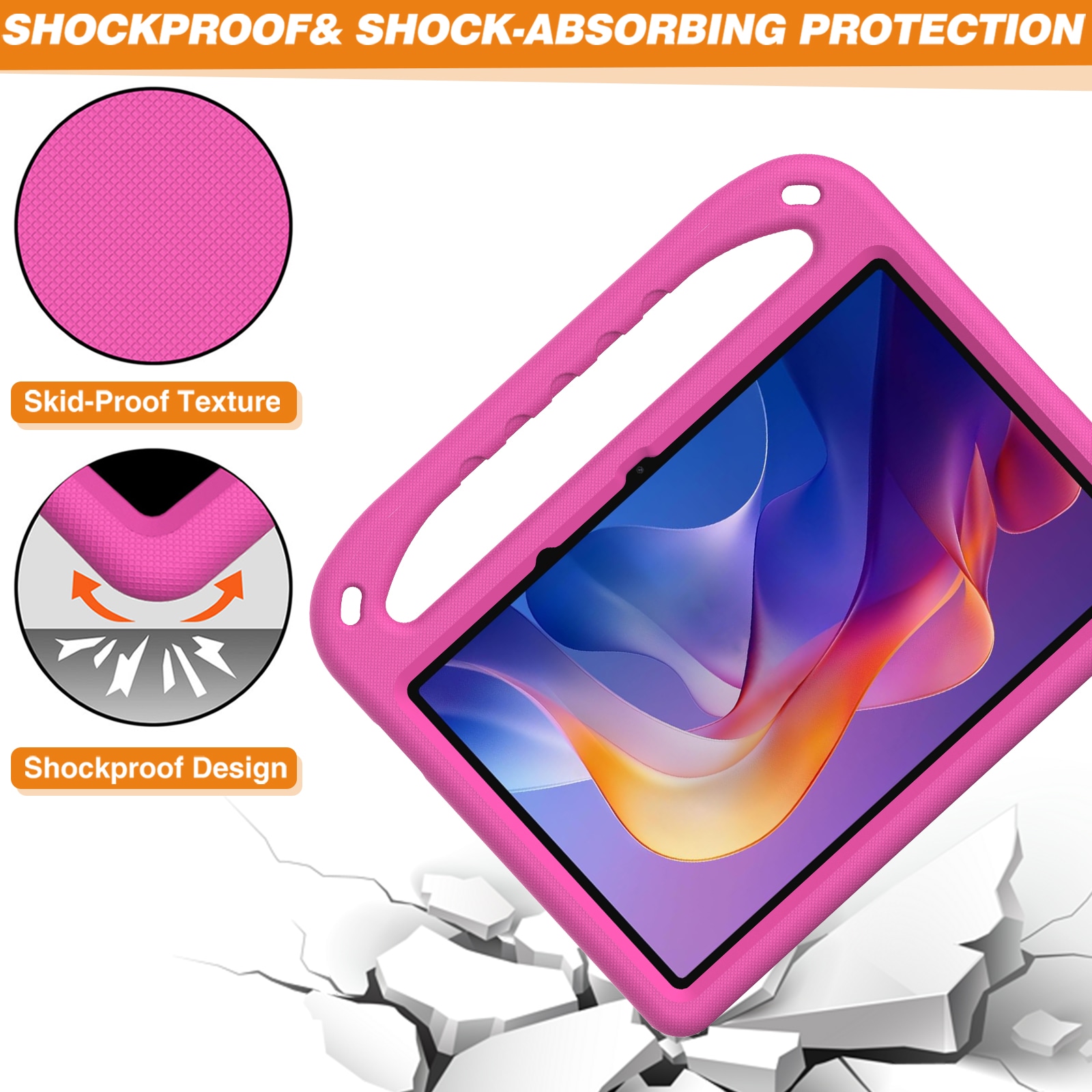 Xiaomi Redmi Pad 2 Stöttåligt skal/fodral med handtag - Perfekt för barn, Rosa