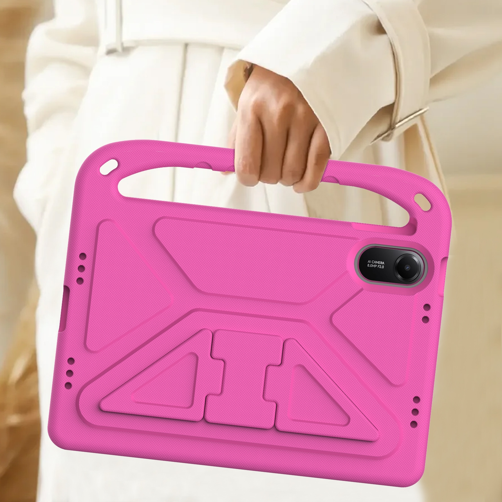 Xiaomi Redmi Pad 2 Stöttåligt skal/fodral med handtag - Perfekt för barn, Rosa