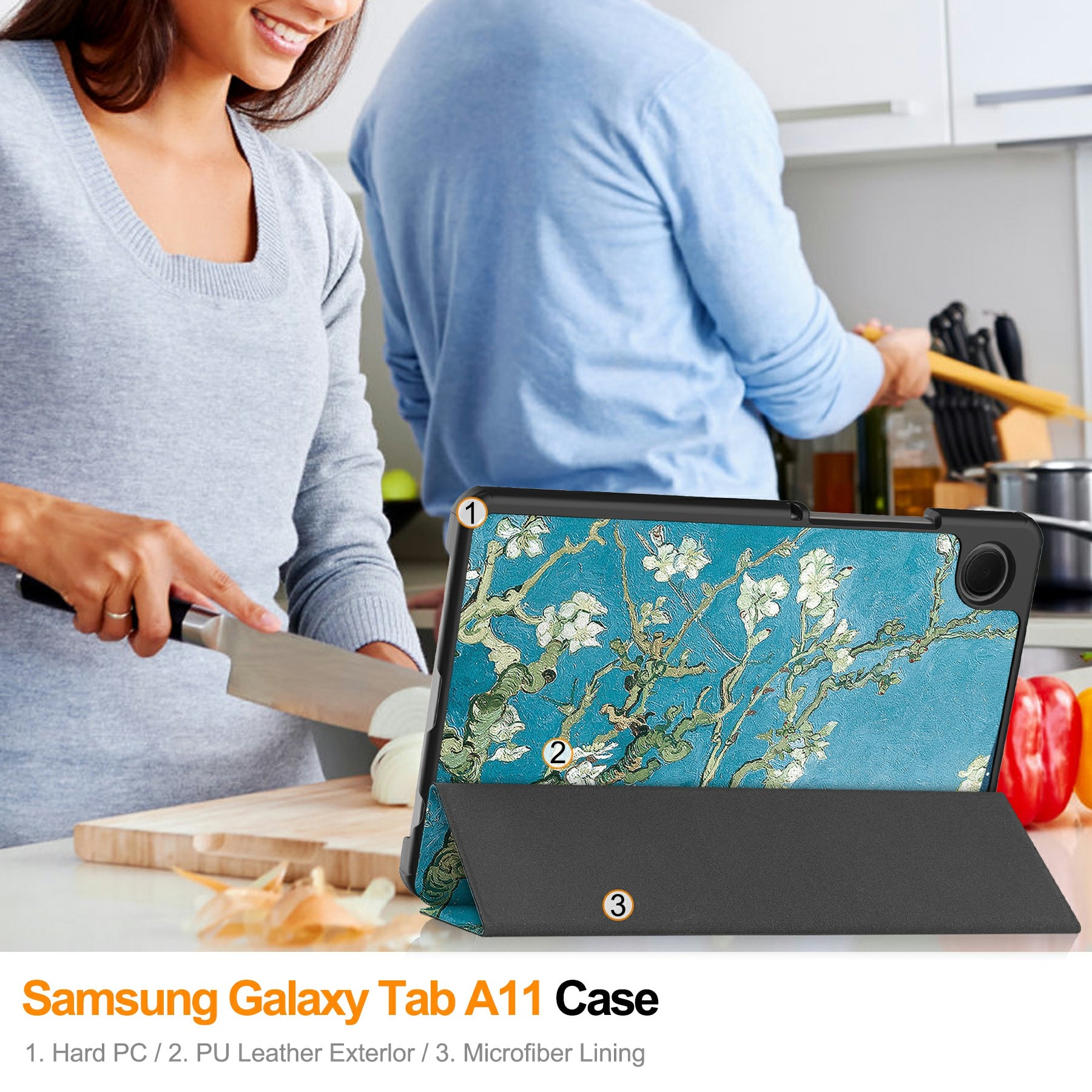 Samsung Galaxy Tab A11 Tri-Fold Fodral,  körsbärsblommor