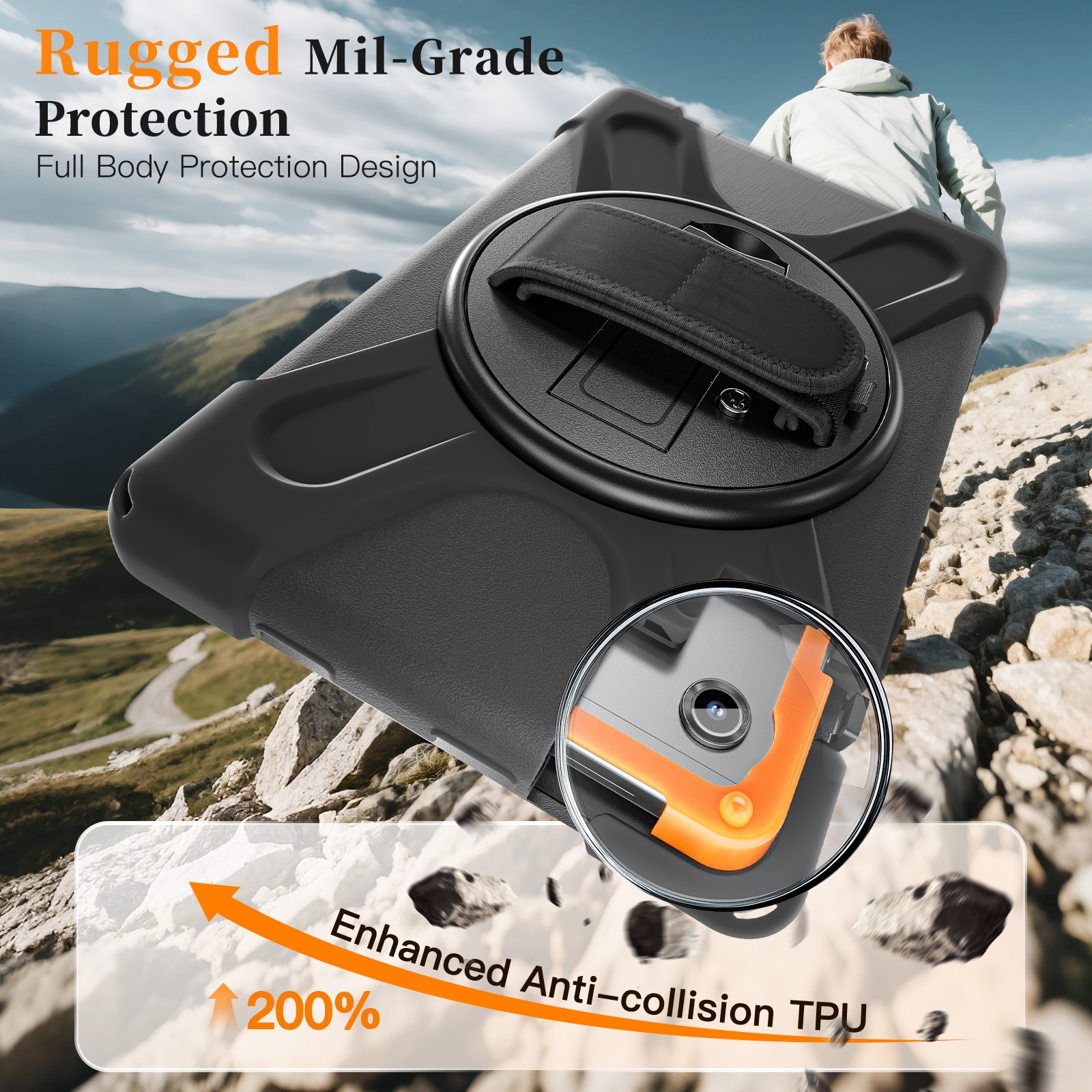 Samsung Galaxy Tab A11 Tufft hybridskal med axelrem Svart