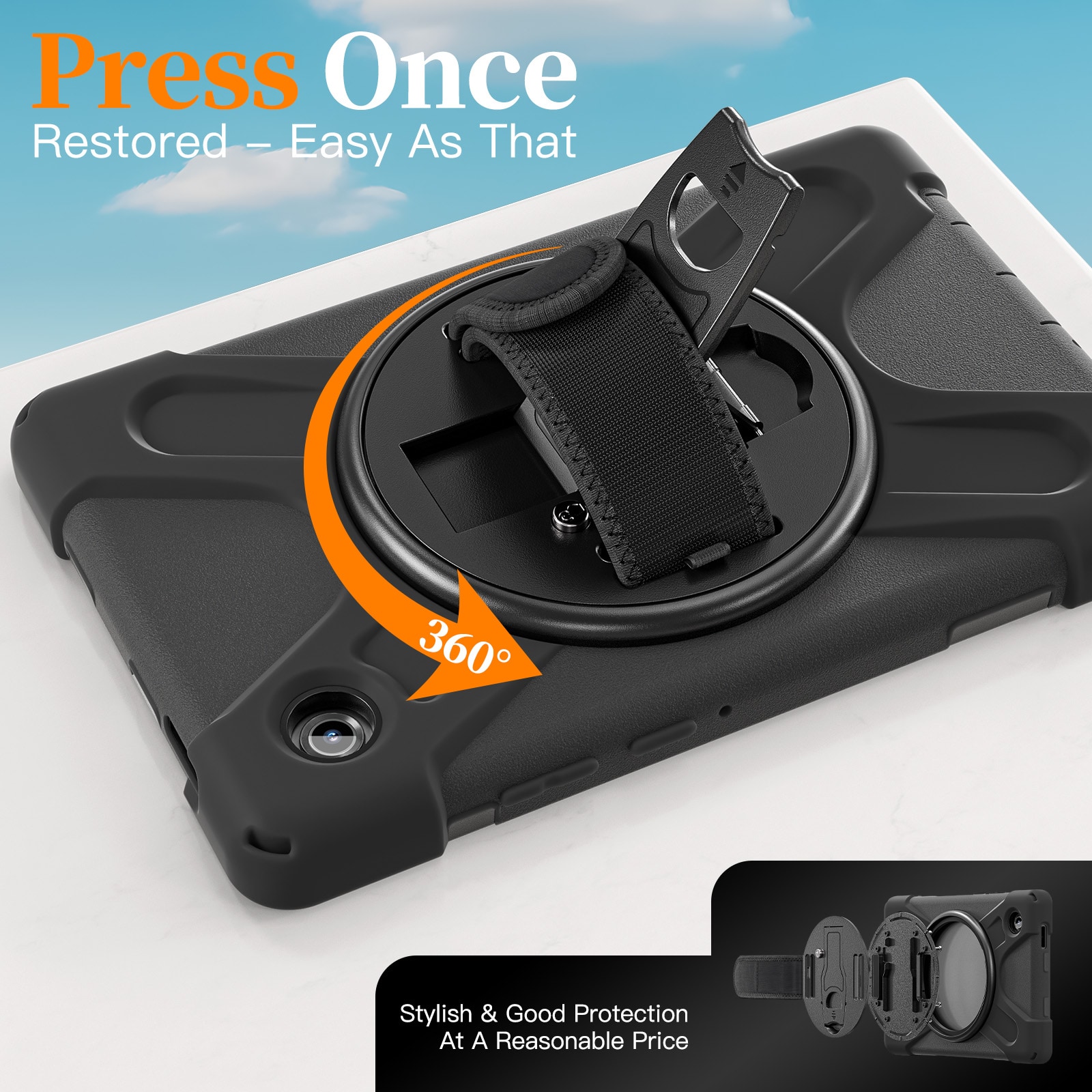 Samsung Galaxy Tab A11 Tufft hybridskal med axelrem Svart