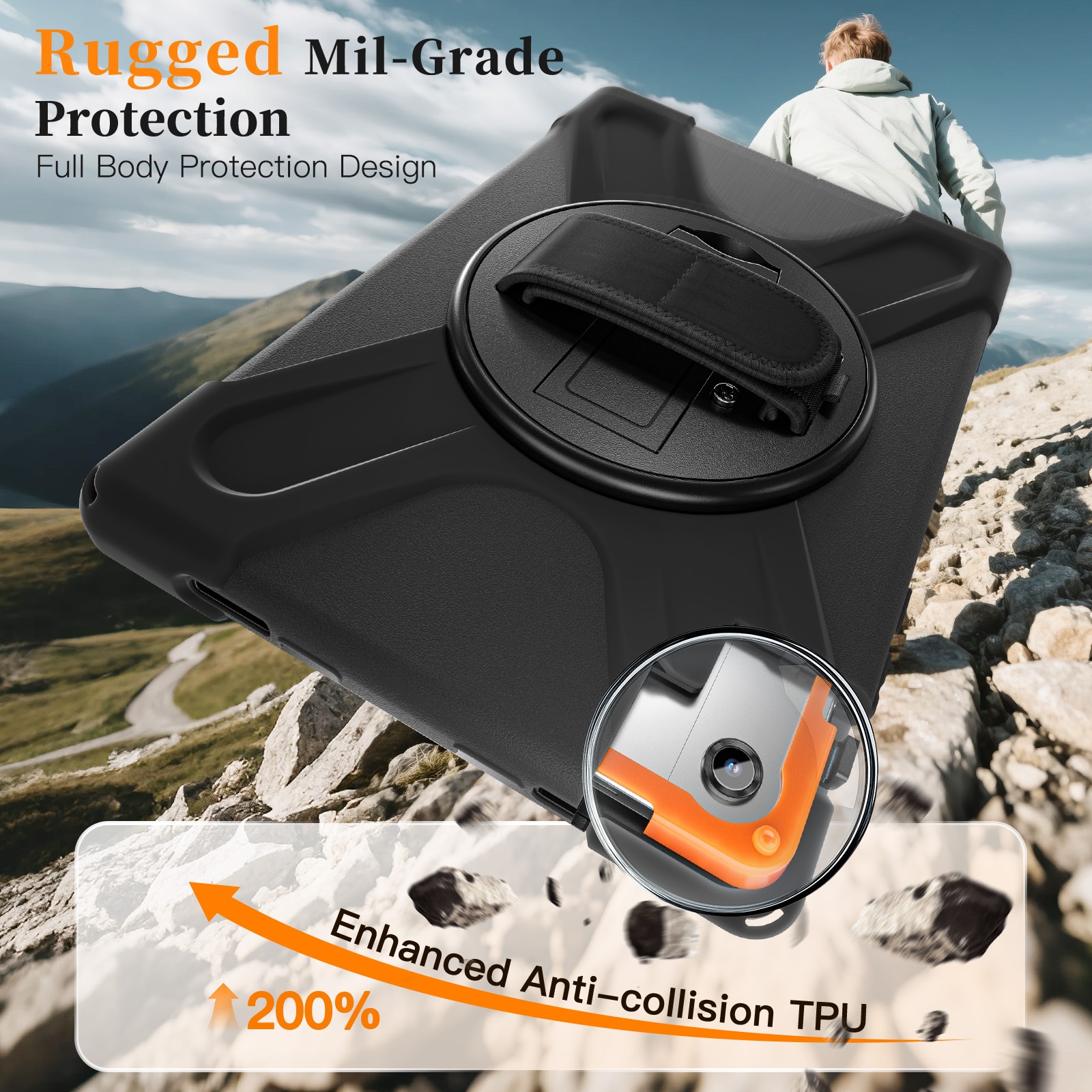 Samsung Galaxy Tab A11 Plus Tufft hybridskal med axelrem Svart