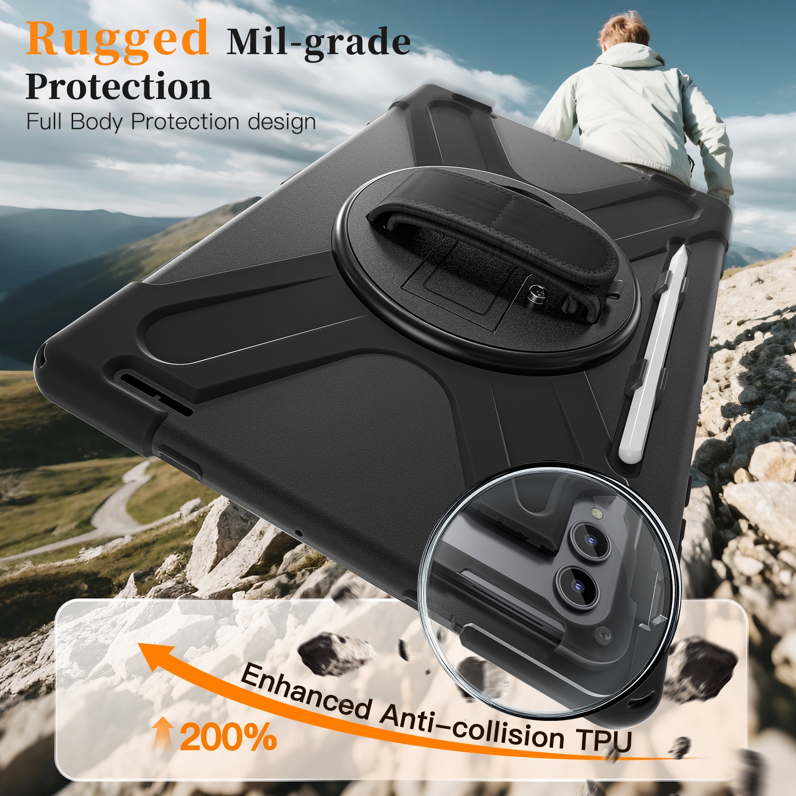 Samsung Galaxy Tab S11 Ultra Tufft hybridskal med axelrem Svart