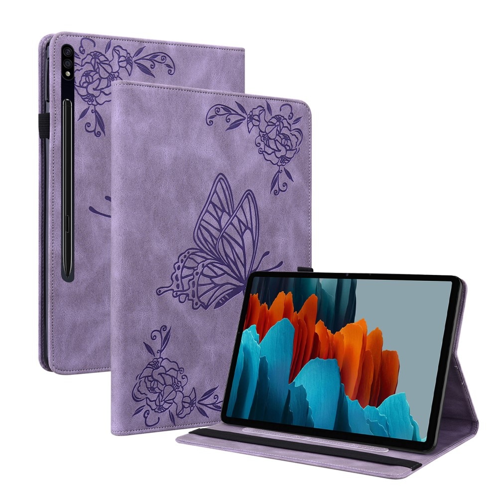 Samsung Galaxy Tab S9 FE Plus lila Fodral med fjärilar, lila