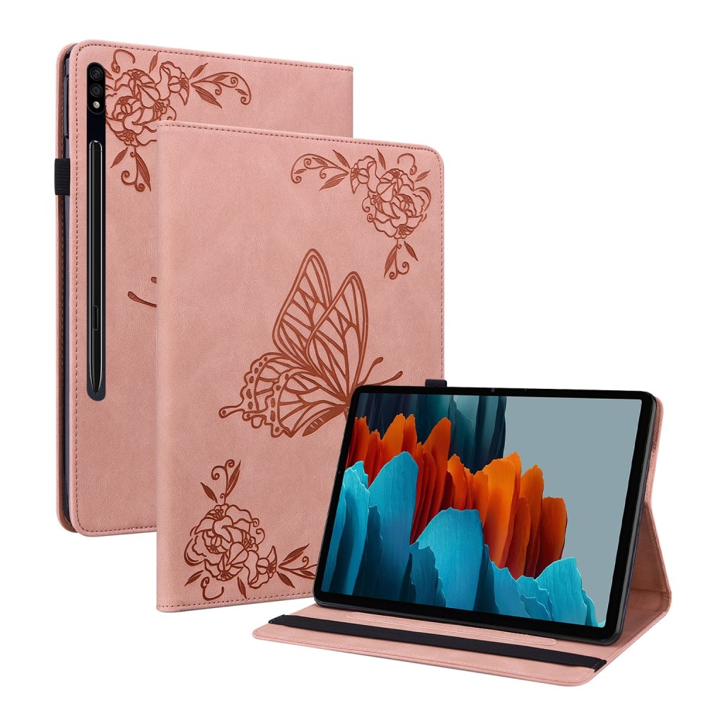 Samsung Galaxy Tab S9 FE Plus rosa Fodral med fjärilar, rosa