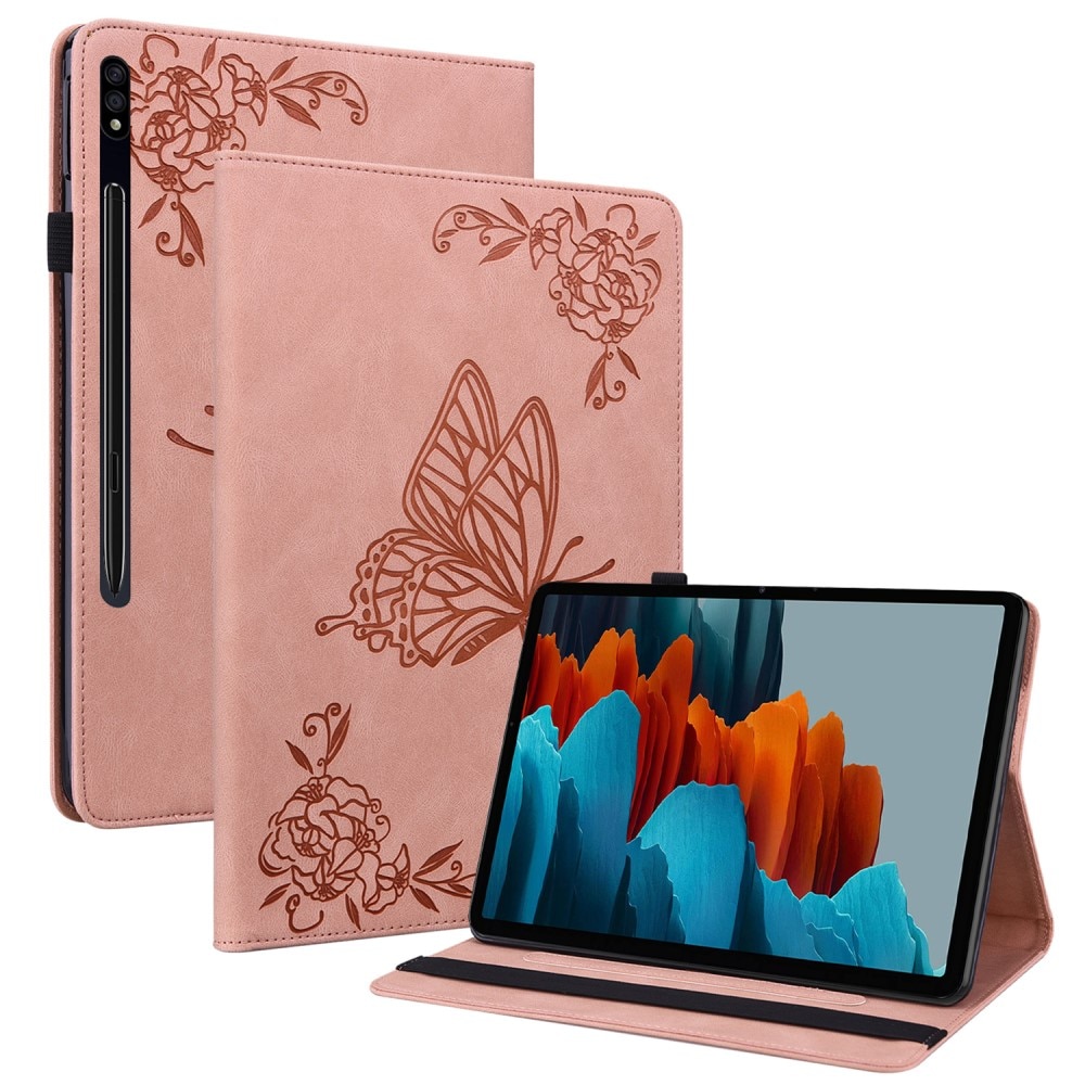 Samsung Galaxy Tab S9 rosa Fodral med fjärilar, rosa