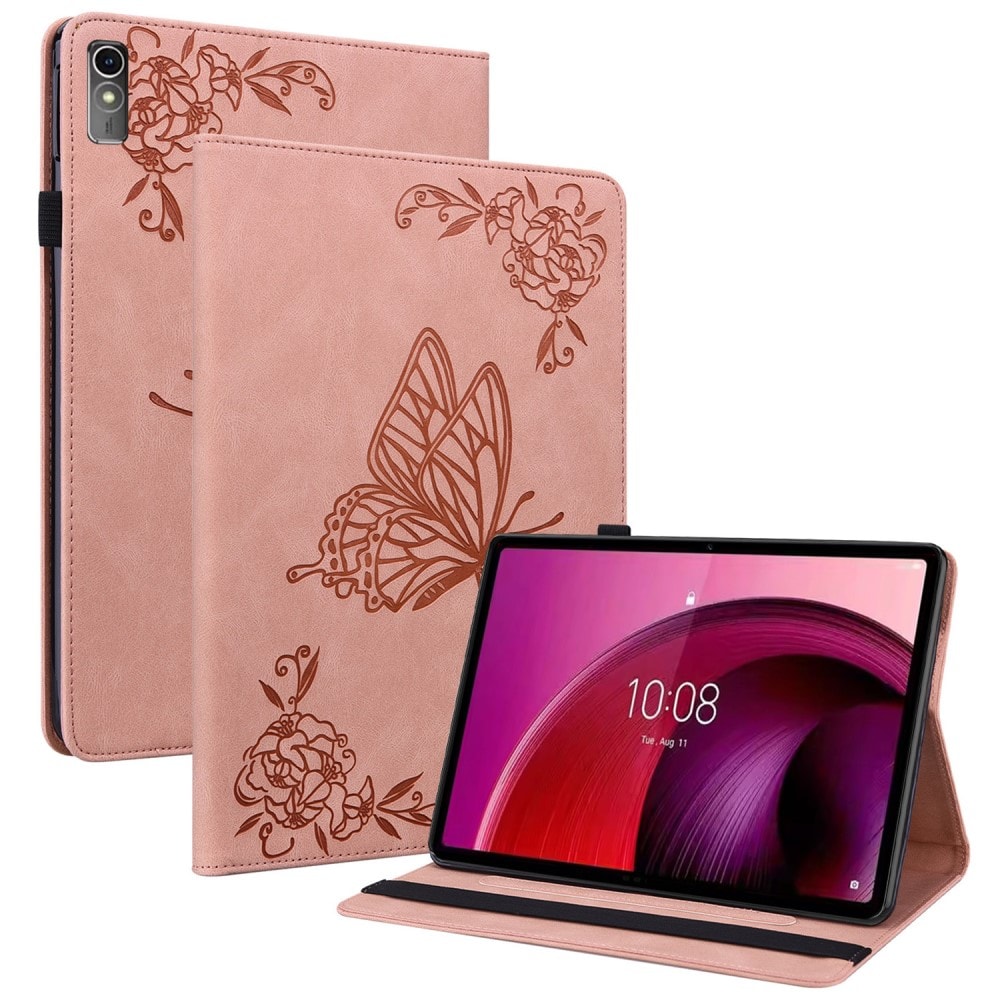 Lenovo Tab M10 5G lila Fodral med fjärilar, rosa