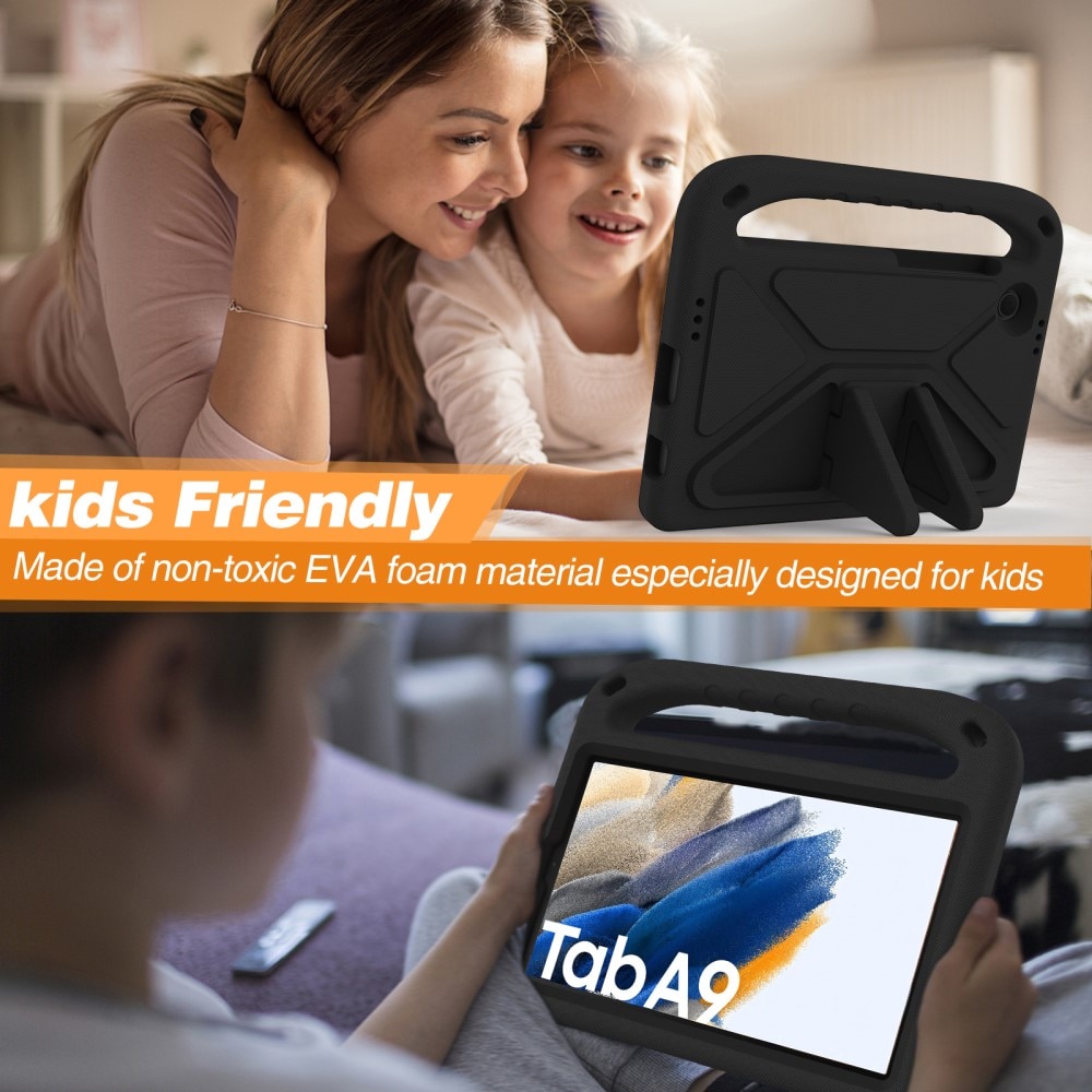 Samsung Galaxy Tab A9 Stöttåligt skal/fodral med handtag - Perfekt för barn, svart