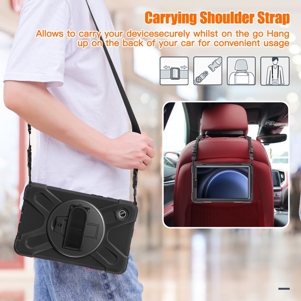 Samsung Galaxy Tab A9 Tufft hybridskal med axelrem Svart