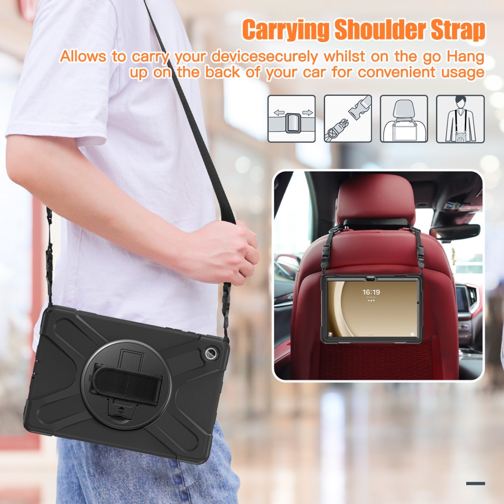 Samsung Galaxy Tab A9 Plus Tufft hybridskal med axelrem Svart