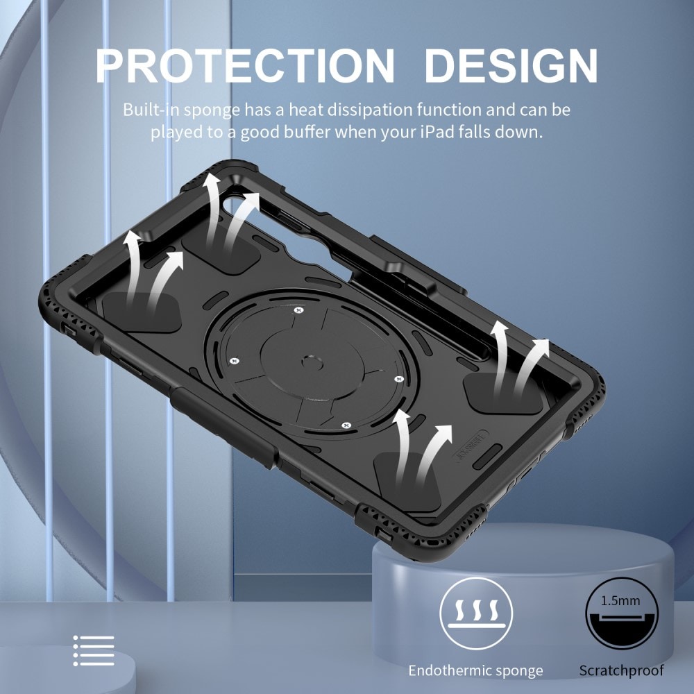 Samsung Galaxy Tab S10 FE Tufft hybridskal med axelrem Svart