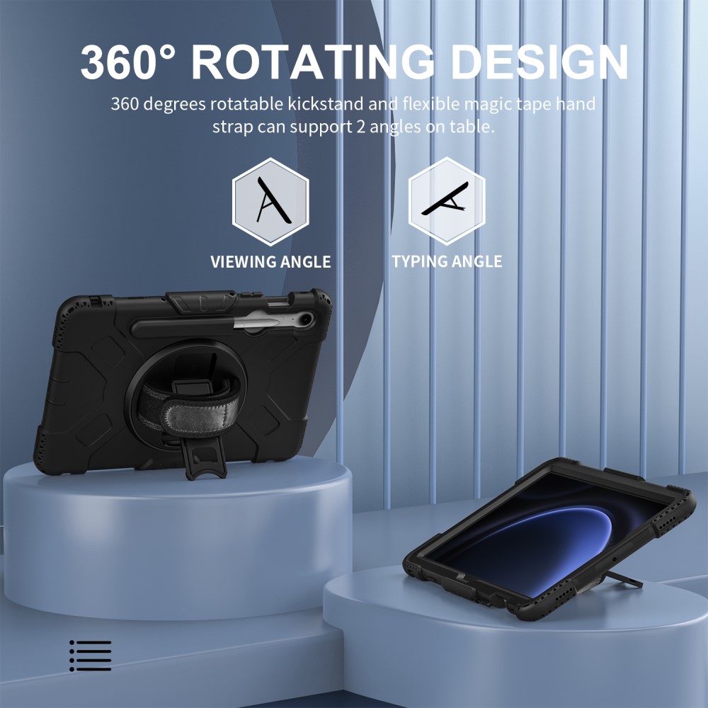 Samsung Galaxy Tab S10 FE Tufft hybridskal med axelrem Svart