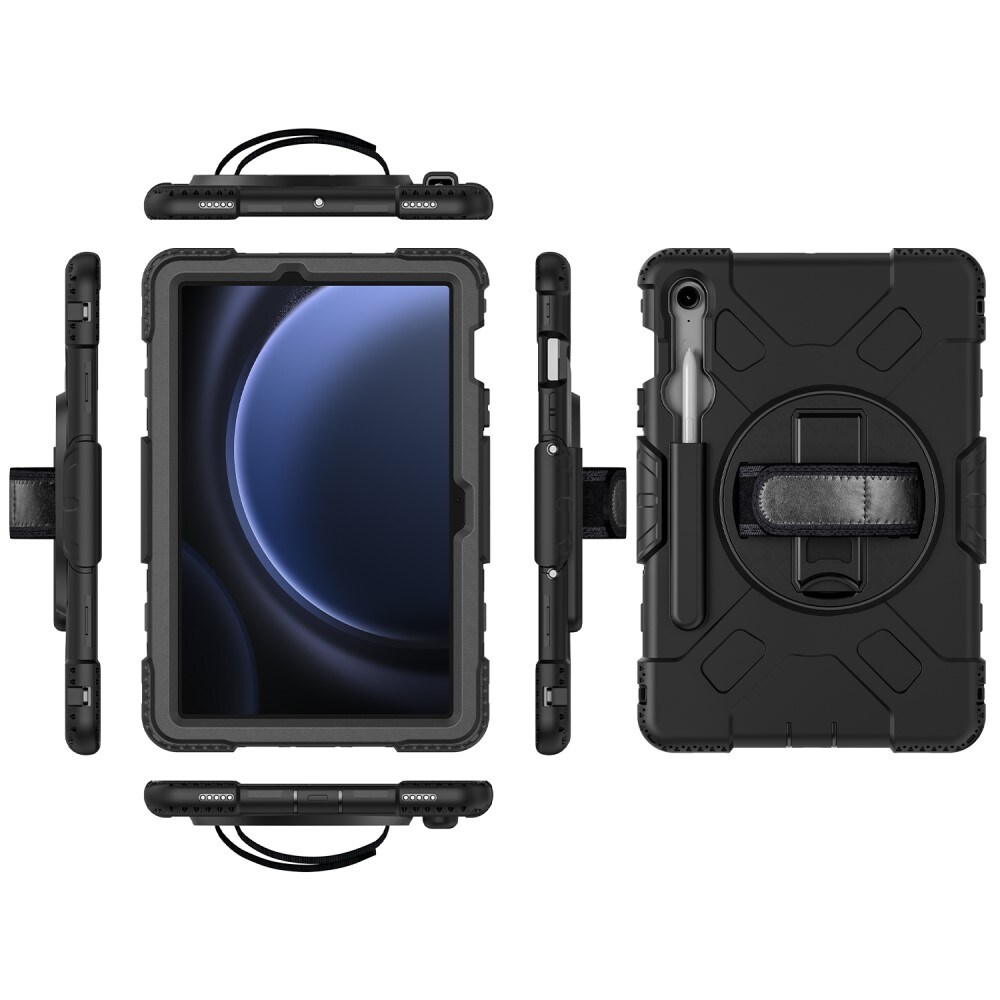 Samsung Galaxy Tab S10 FE Tufft hybridskal med axelrem Svart