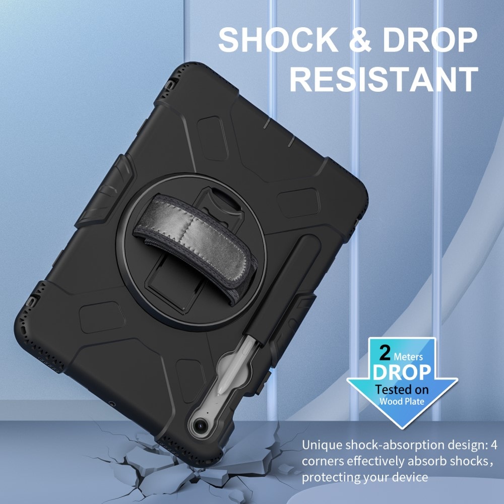 Samsung Galaxy Tab S10 FE Tufft hybridskal med axelrem Svart