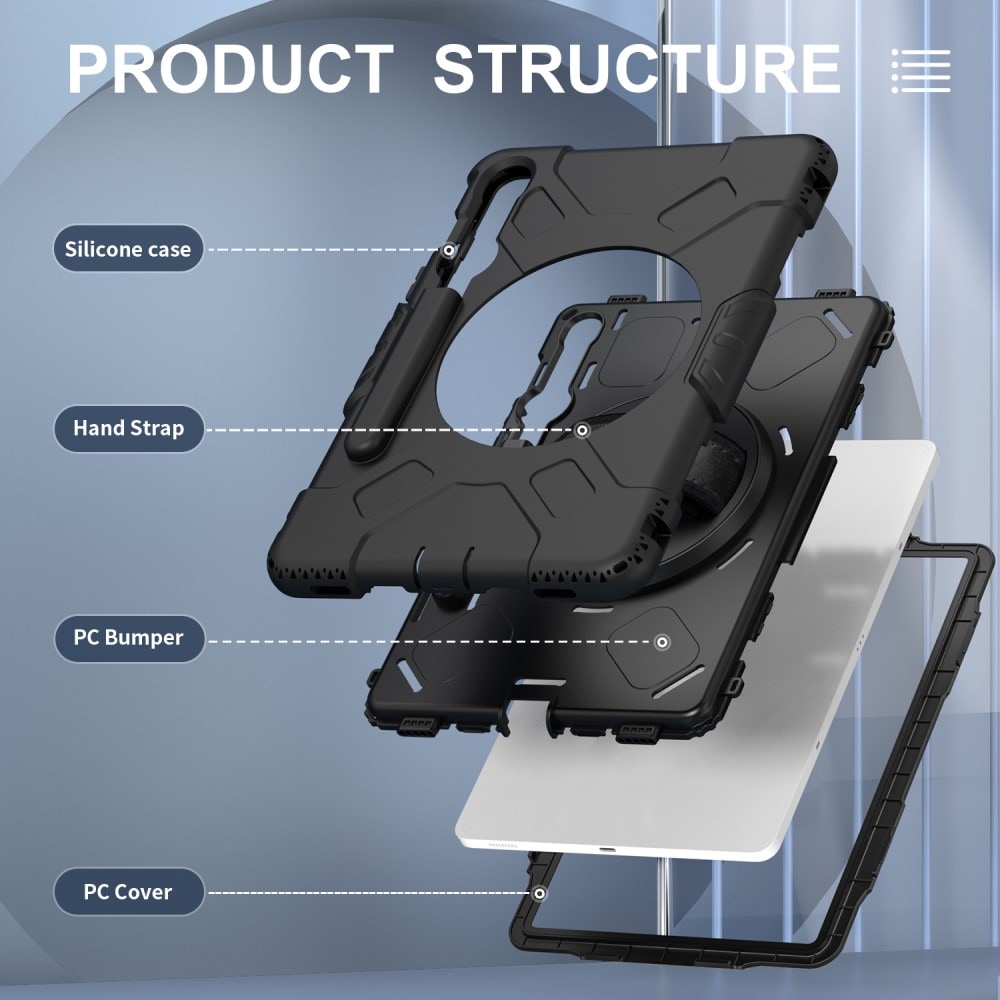 Samsung Galaxy Tab S10 FE Tufft hybridskal med axelrem Svart