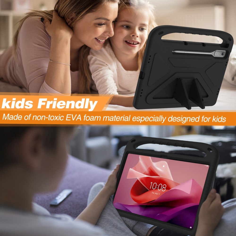 Lenovo Tab P12 Stöttåligt skal/fodral med handtag - Perfekt för barn, svart