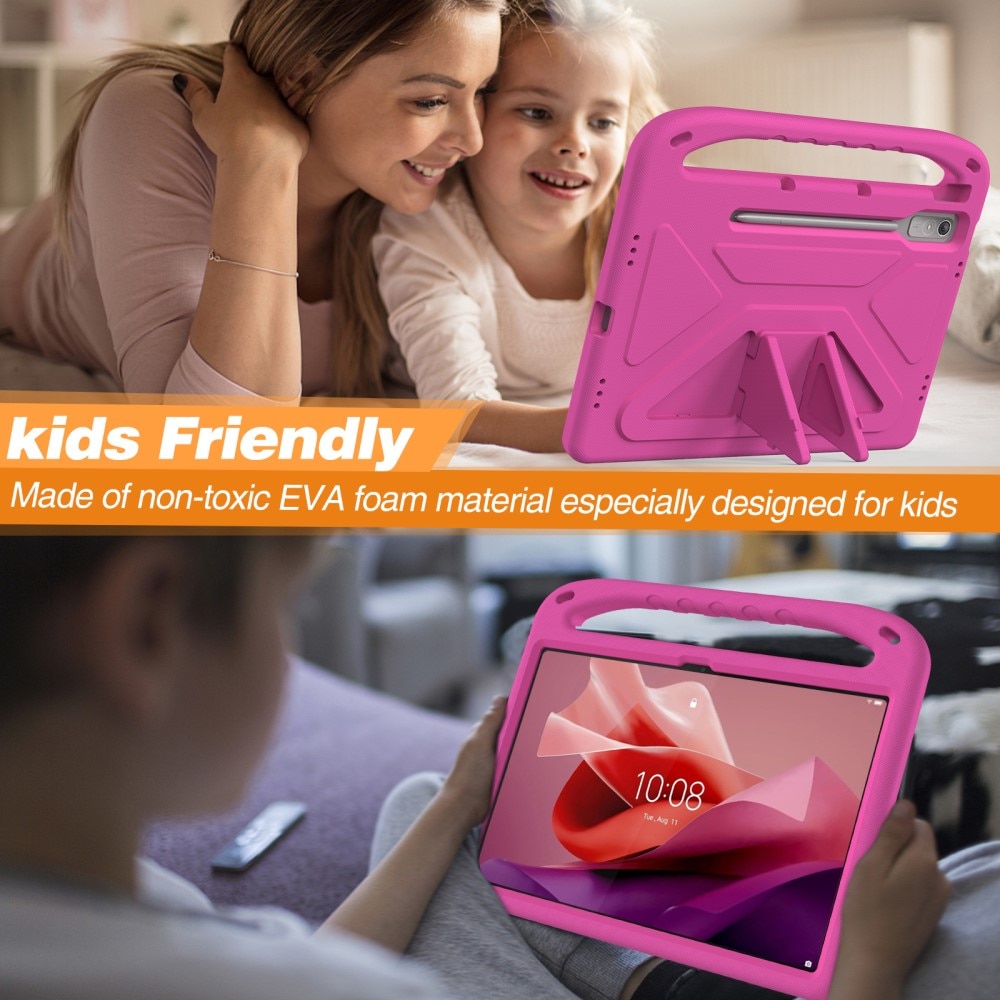 Lenovo Tab P12 Stöttåligt skal/fodral med handtag - Perfekt för barn, rosa
