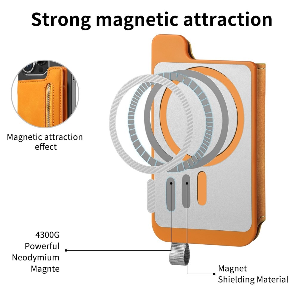 MagSafe Plånbok med dragkedja och ställ, Orange