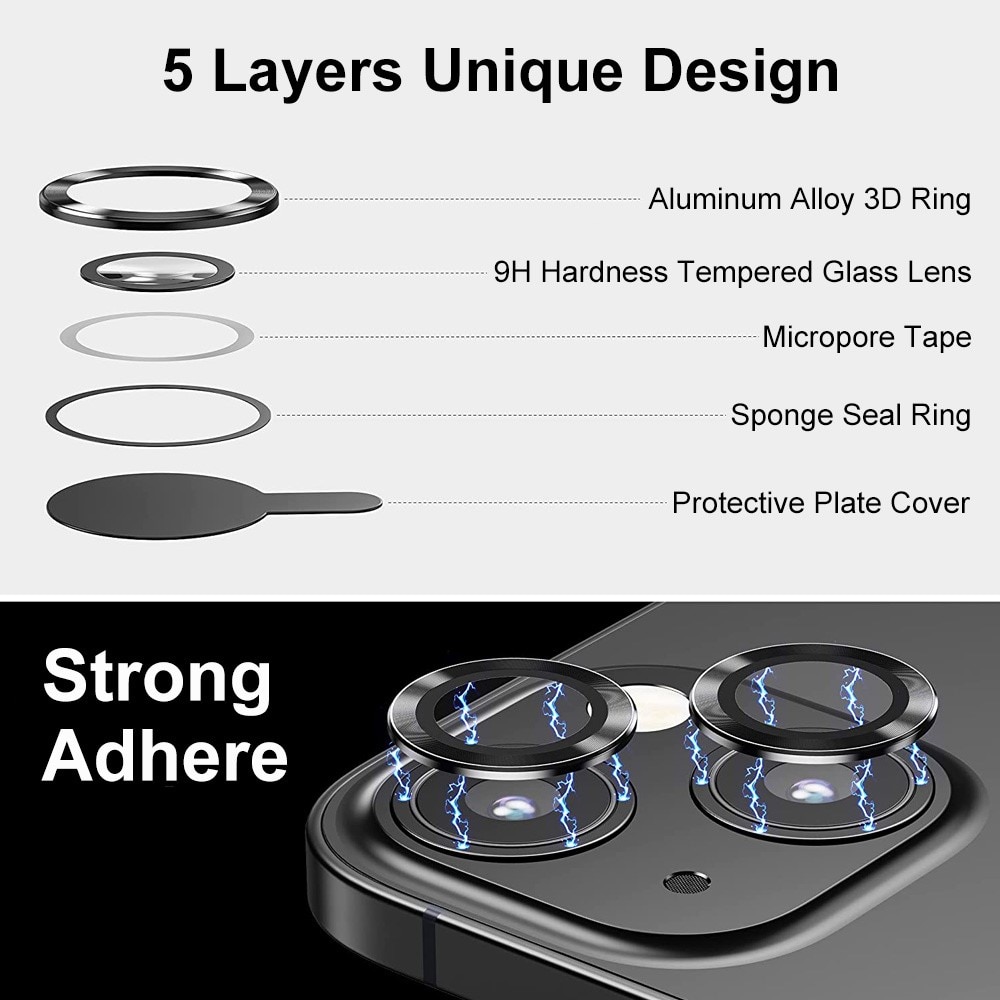iPhone 14 Linsskydd i glas & aluminium, svart