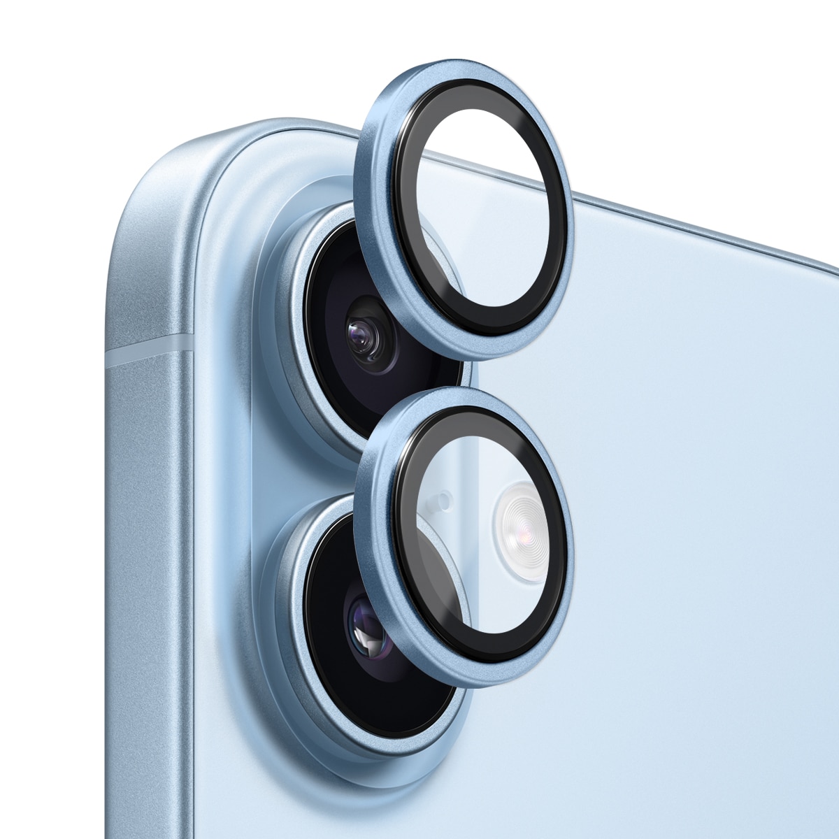 iPhone 17 Linsskydd härdat glas med aluminiumram Blå