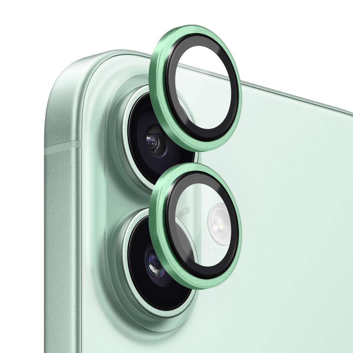 iPhone 17 Linsskydd härdat glas med aluminiumram Grön