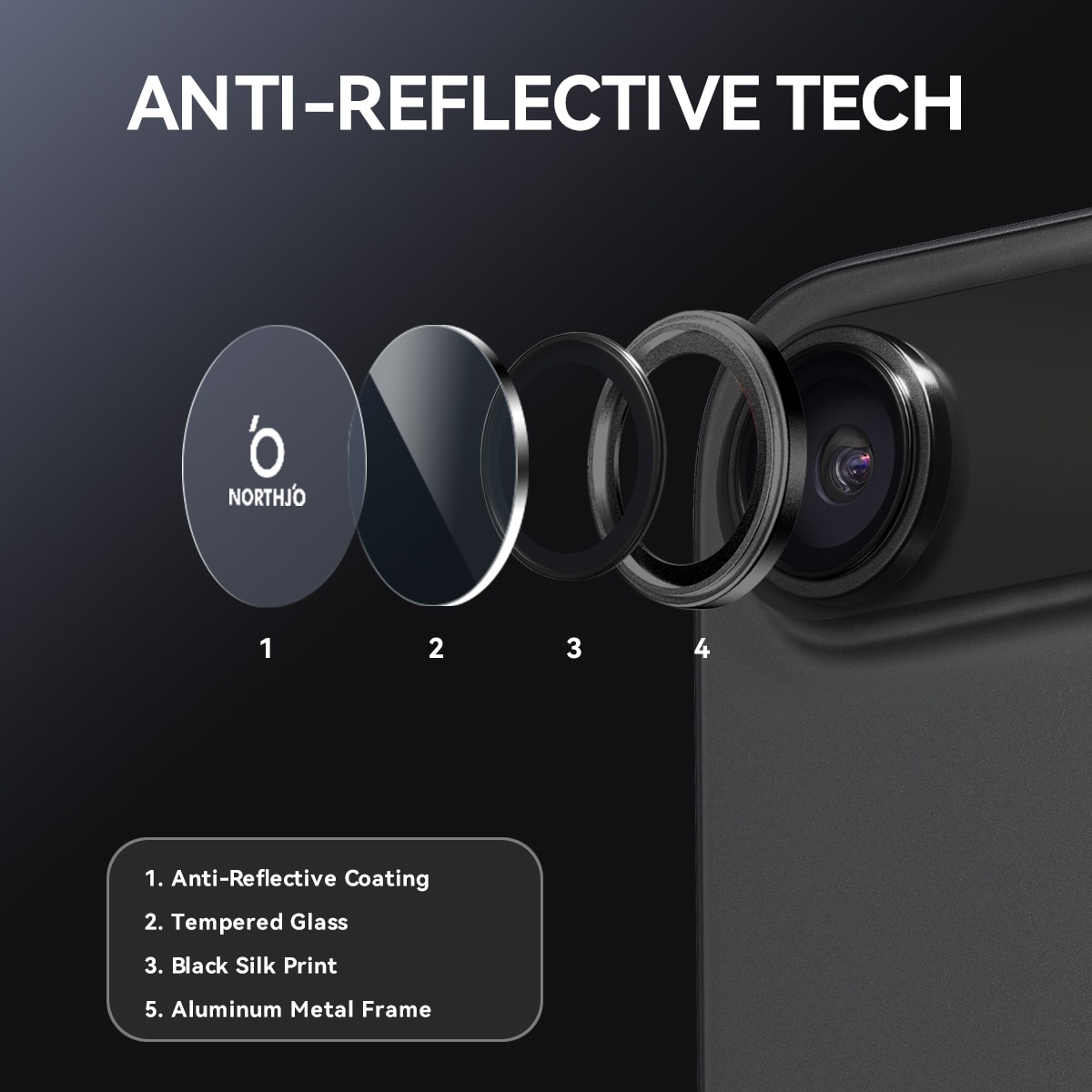 iPhone 17 Air Linsskydd härdat glas med aluminiumram Svart
