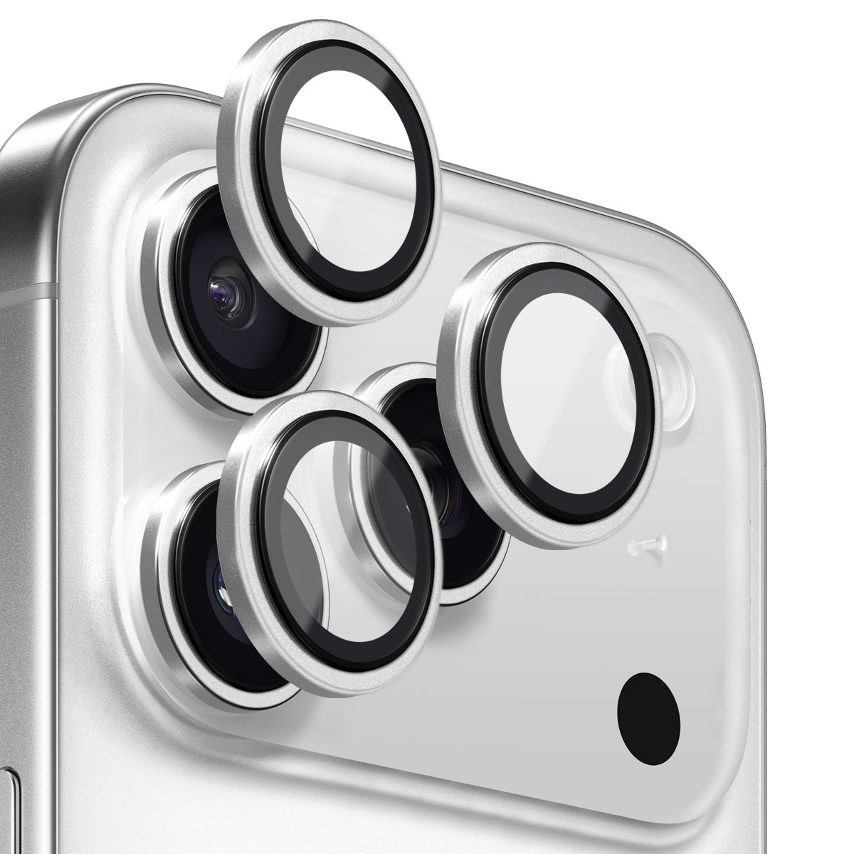 iPhone 17 Pro Max Linsskydd härdat glas med aluminiumram Silver