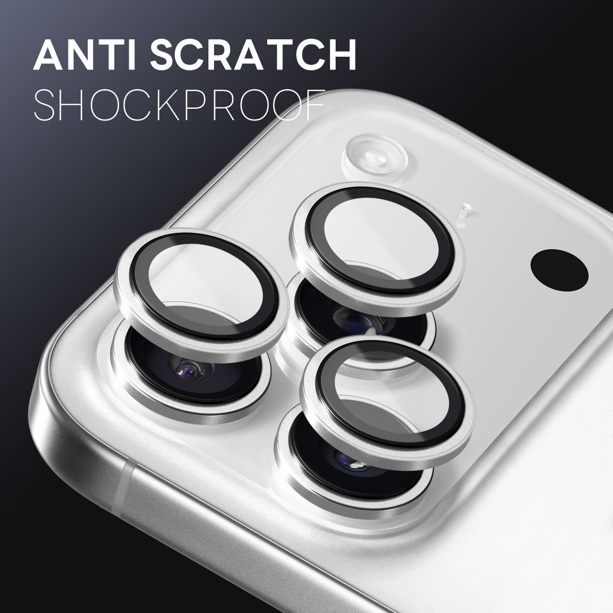iPhone 17 Pro Max Linsskydd härdat glas med aluminiumram Silver