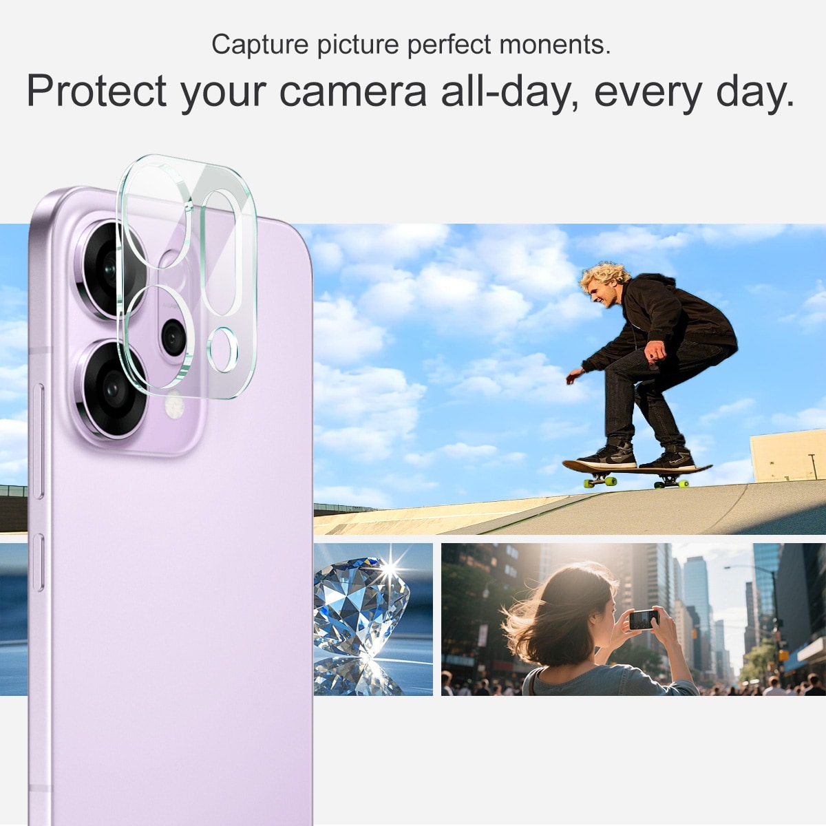 Oppo Reno 14 Kameraskydd i glas, Genomskinlig