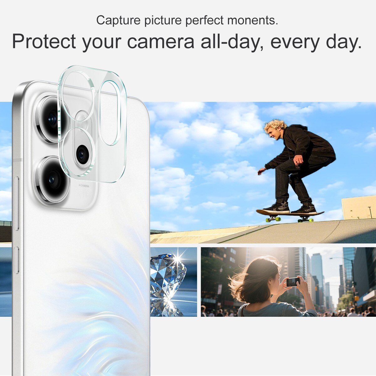 Oppo Reno 14 F Kameraskydd i glas, Genomskinlig