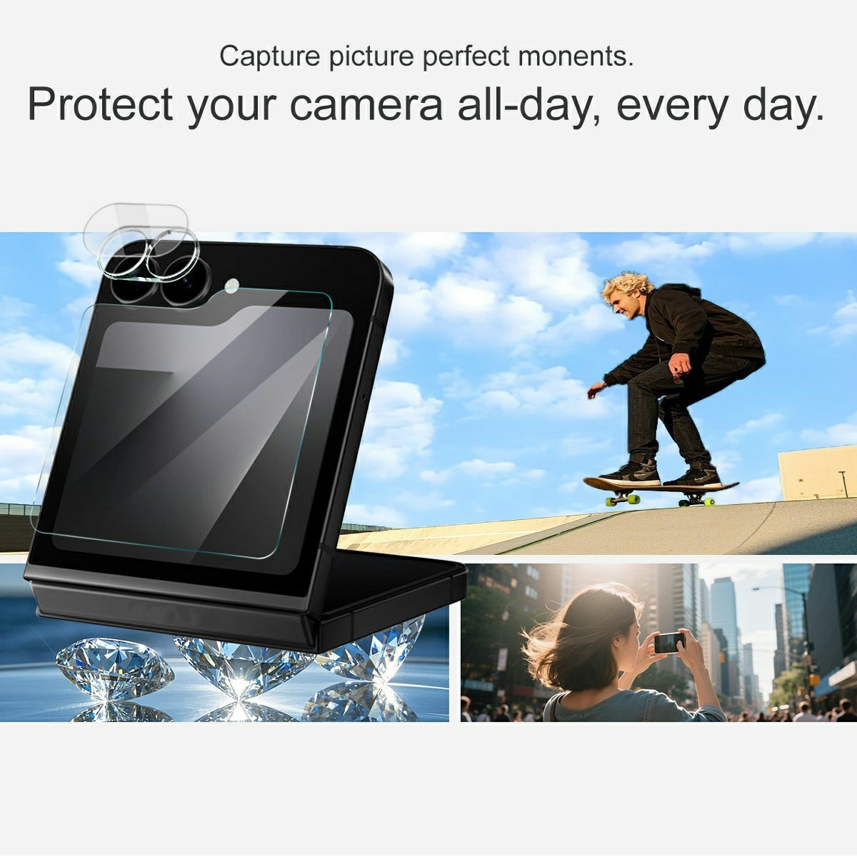 Samsung Galaxy Z Flip 7 FE Ytterskärmskydd & linsskydd i härdat glas Genomskinlig