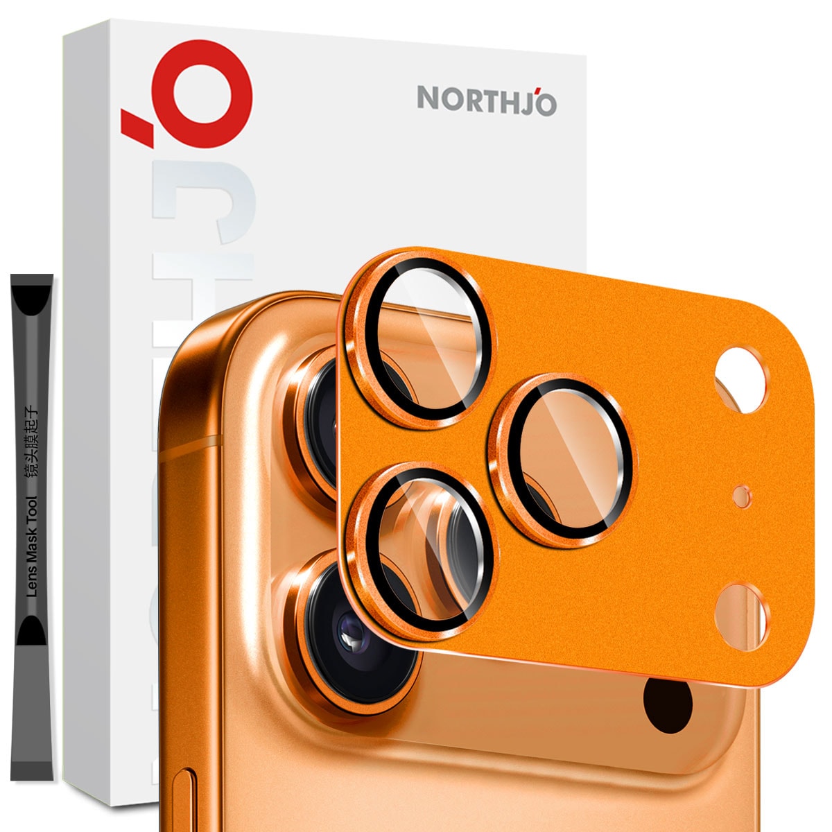 iPhone 17 Pro Max Kameraskydd härdat glas med metallram, Orange