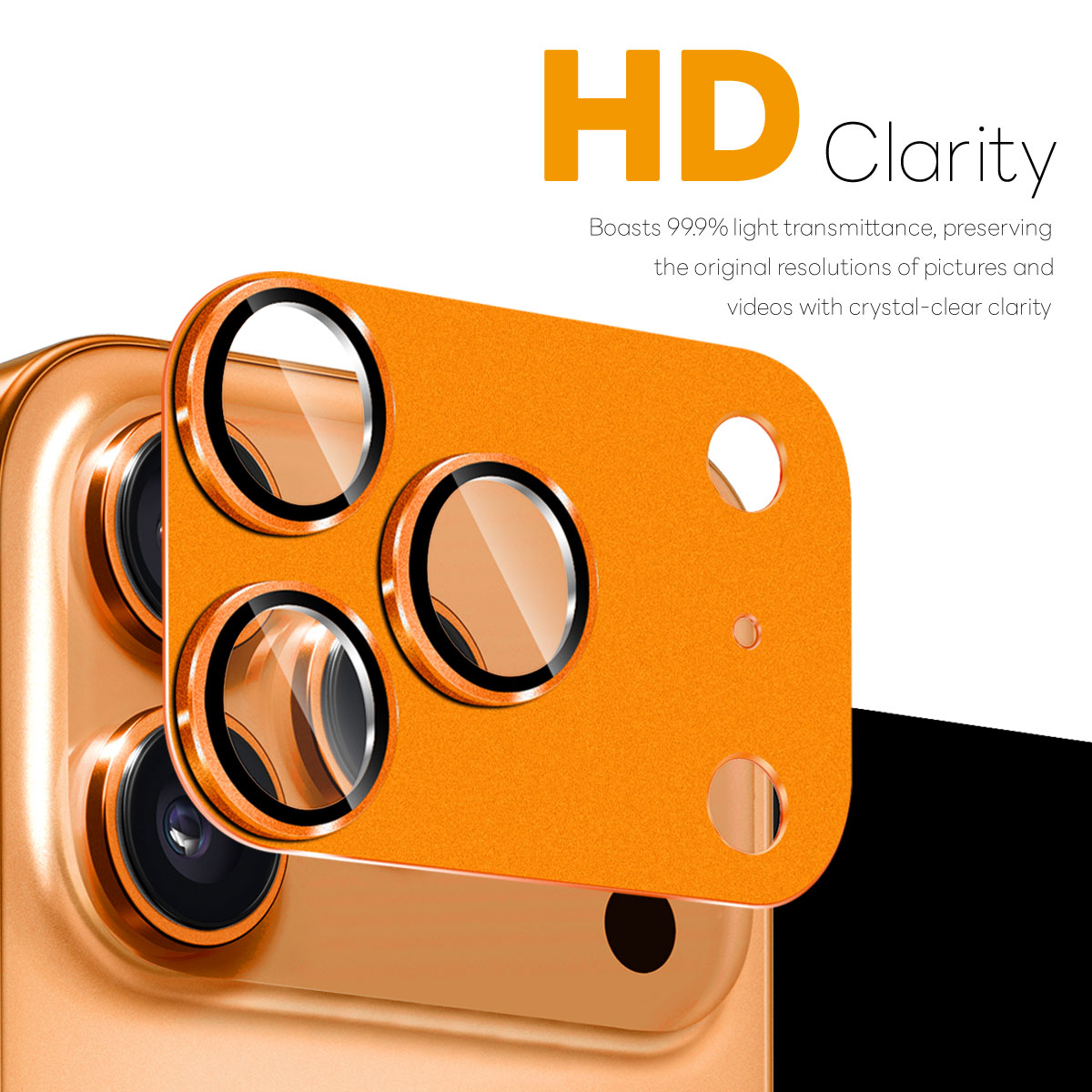 iPhone 17 Pro Max Kameraskydd härdat glas med metallram, Orange