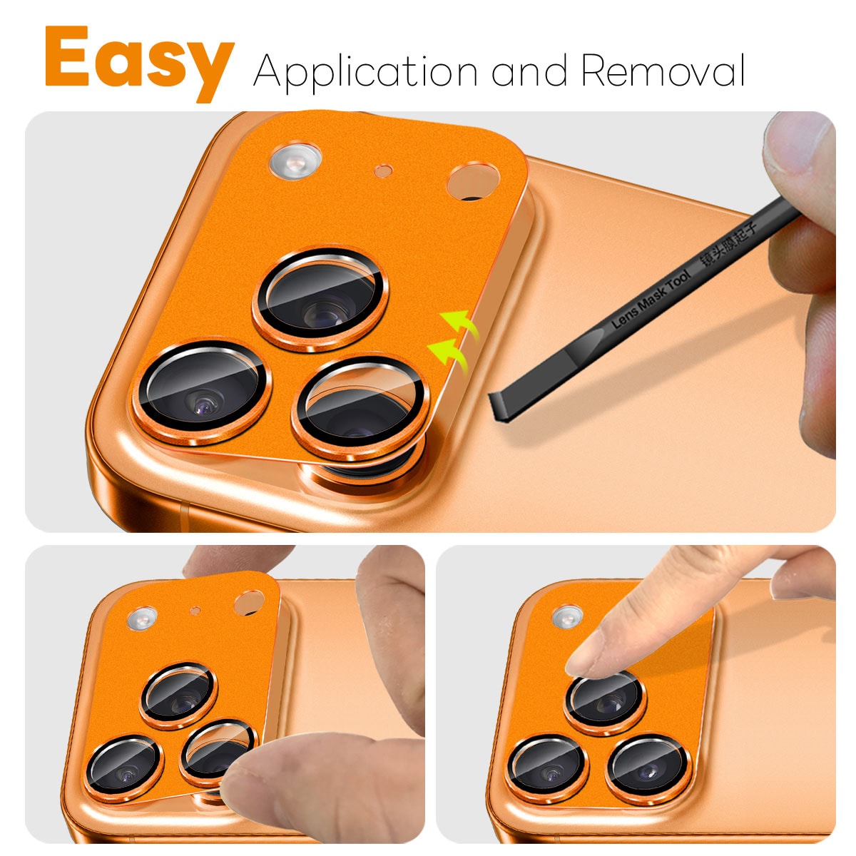 iPhone 17 Pro Max Kameraskydd härdat glas med metallram, Orange