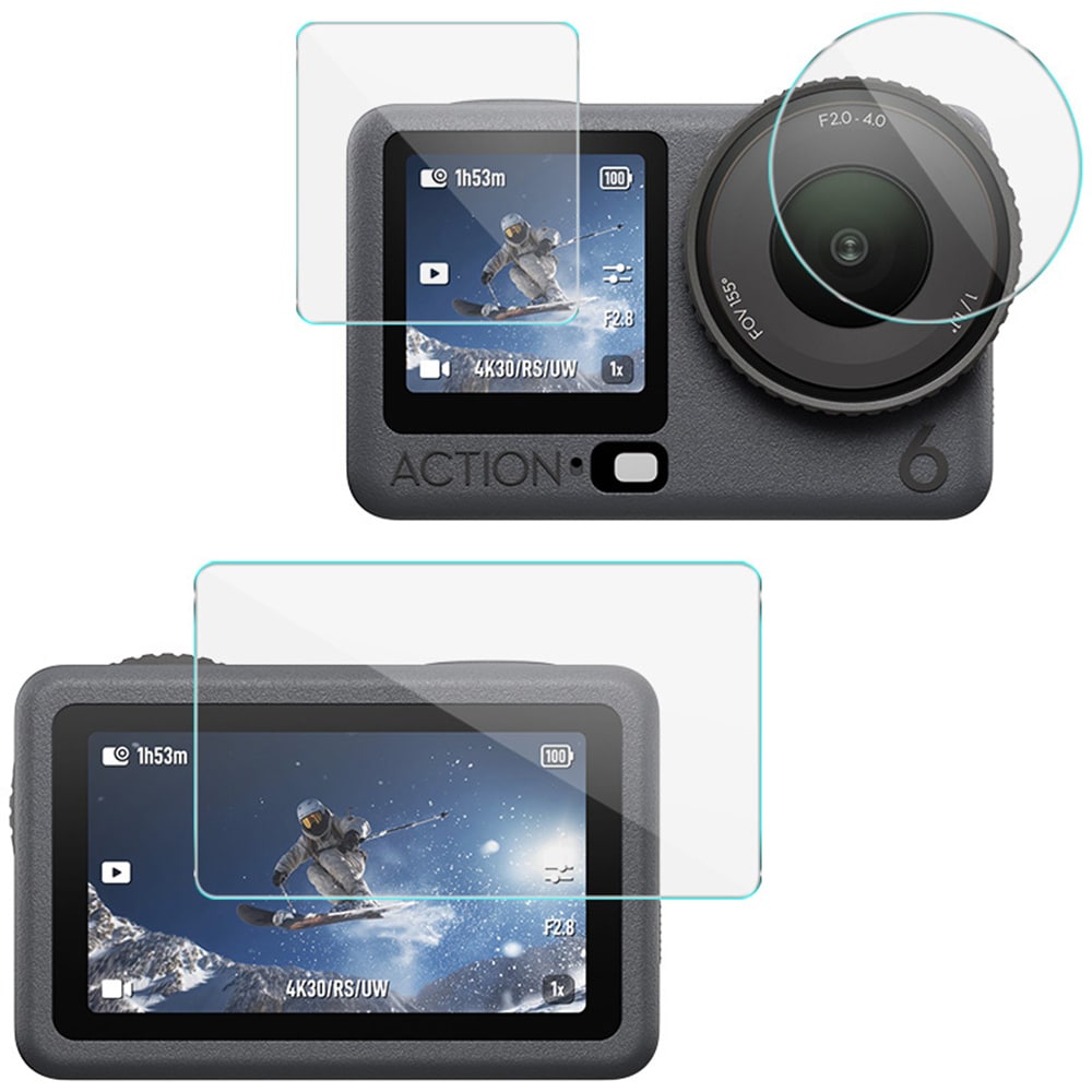DJI Osmo Action 6 Heltäckande Skärmskydd + Linskydd i Härdat Glas