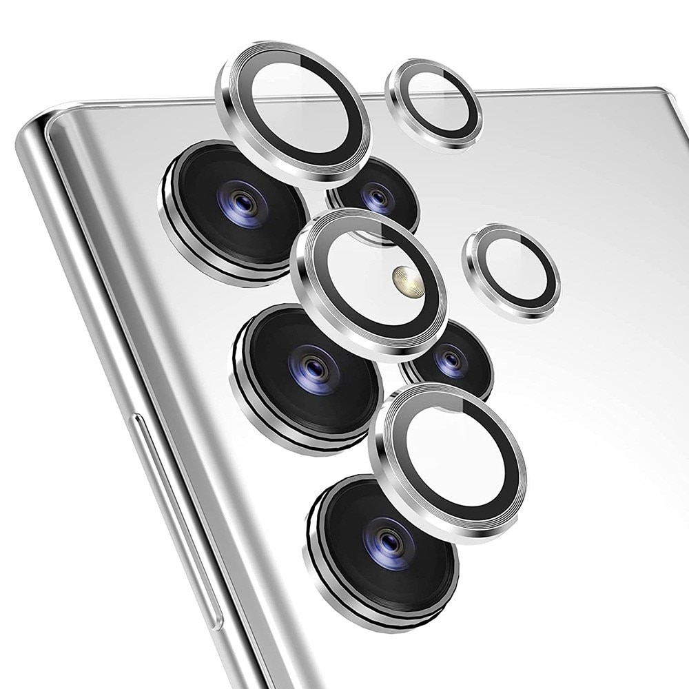 Samsung Galaxy S23 Ultra Linsskydd i glas & aluminium, silver