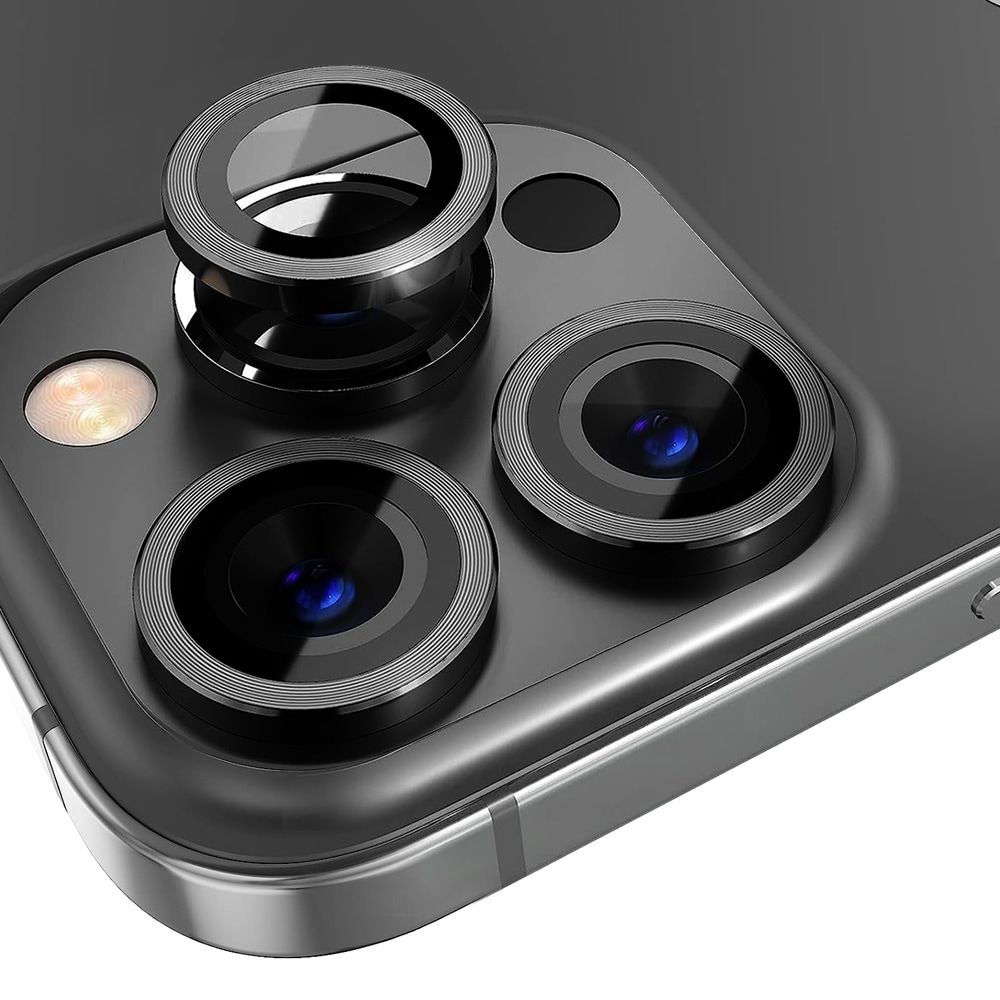 iPhone 13 Pro Max Linsskydd härdat glas med aluminiumram, Svart