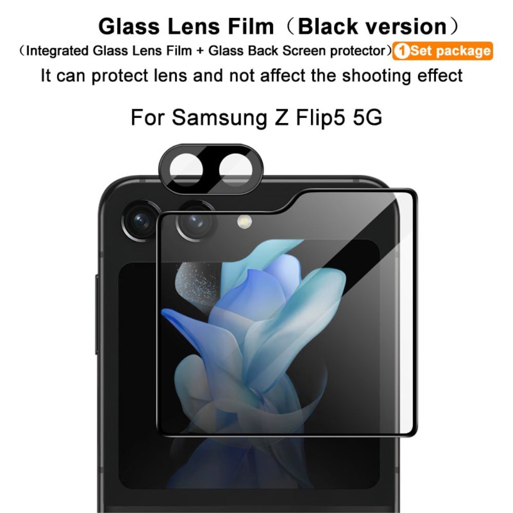 Samsung Galaxy Z Flip 5 Ytterskärmskydd & linsskydd i härdat glas Svart