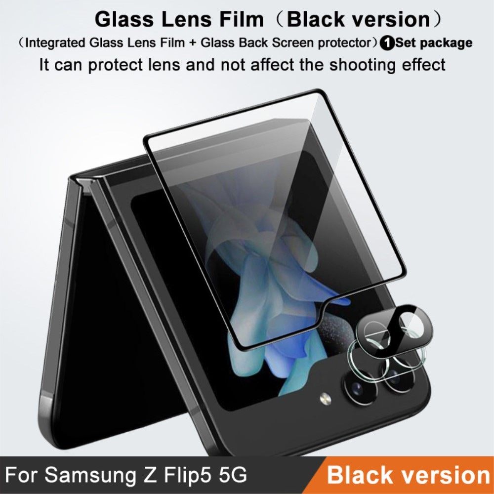 Samsung Galaxy Z Flip 5 Ytterskärmskydd & linsskydd i härdat glas Svart