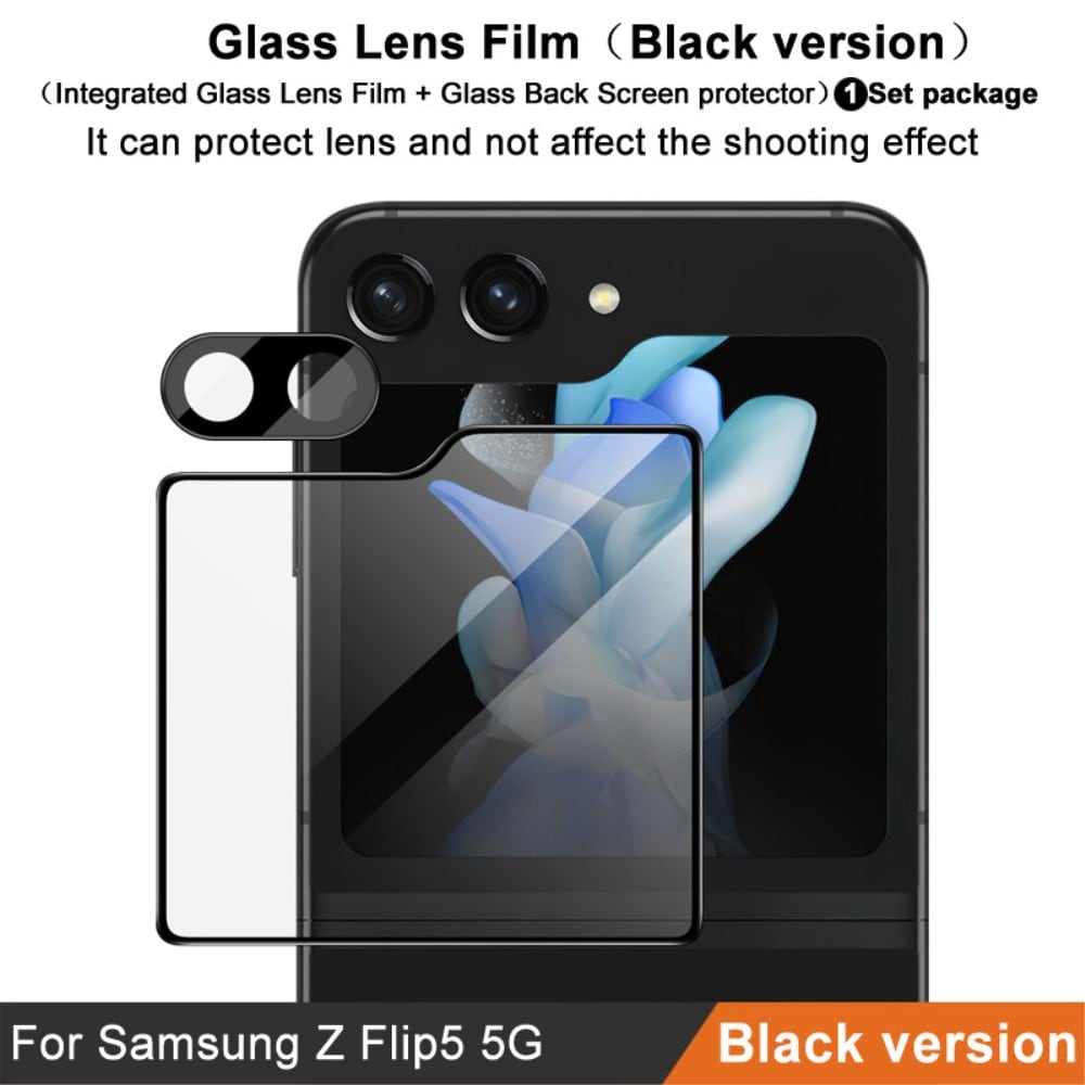 Samsung Galaxy Z Flip 5 Ytterskärmskydd & linsskydd i härdat glas Svart