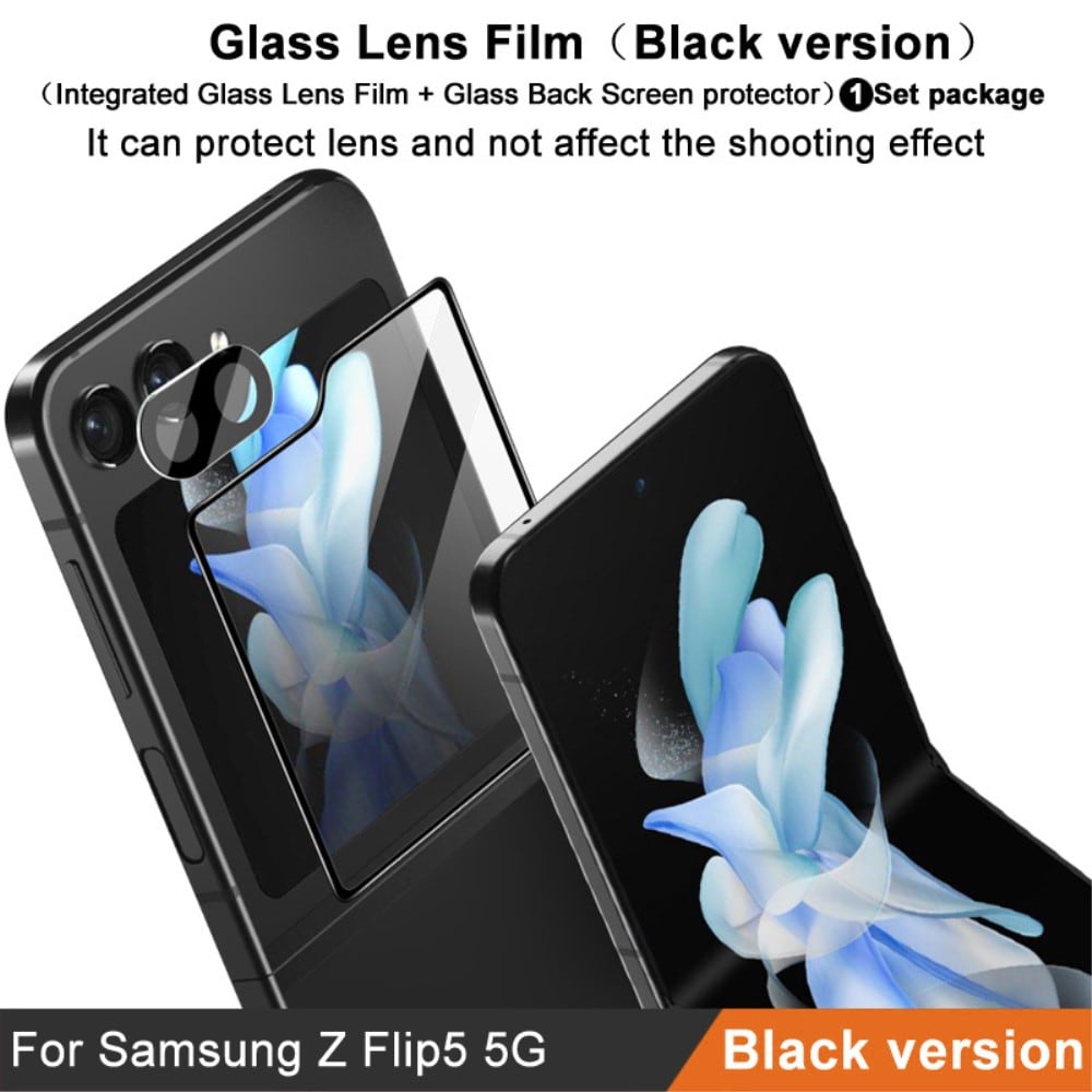 Samsung Galaxy Z Flip 5 Ytterskärmskydd & linsskydd i härdat glas Svart