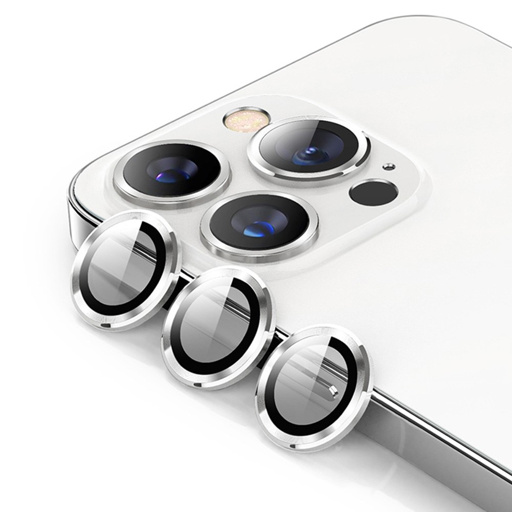 iPhone 15 Pro Max Linsskydd i glas & aluminium, silver