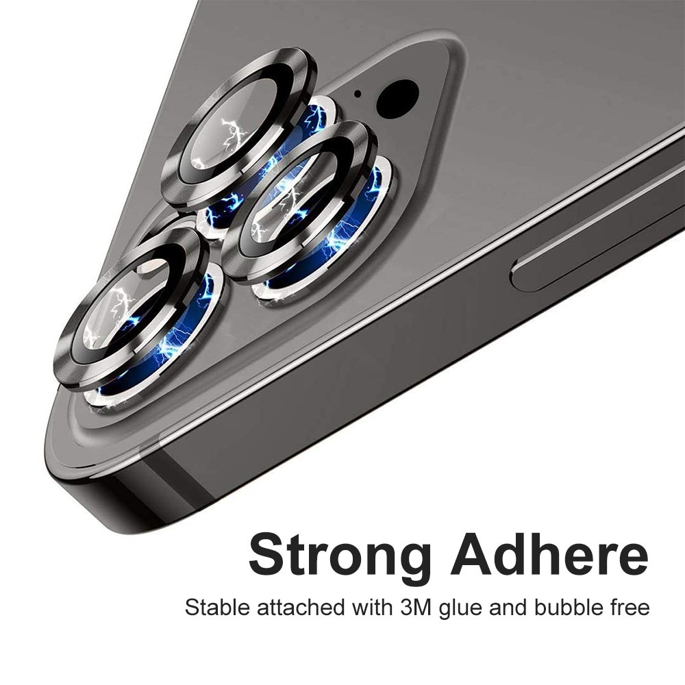 iPhone 15 Pro Max Linsskydd i glas & aluminium, regnbåge
