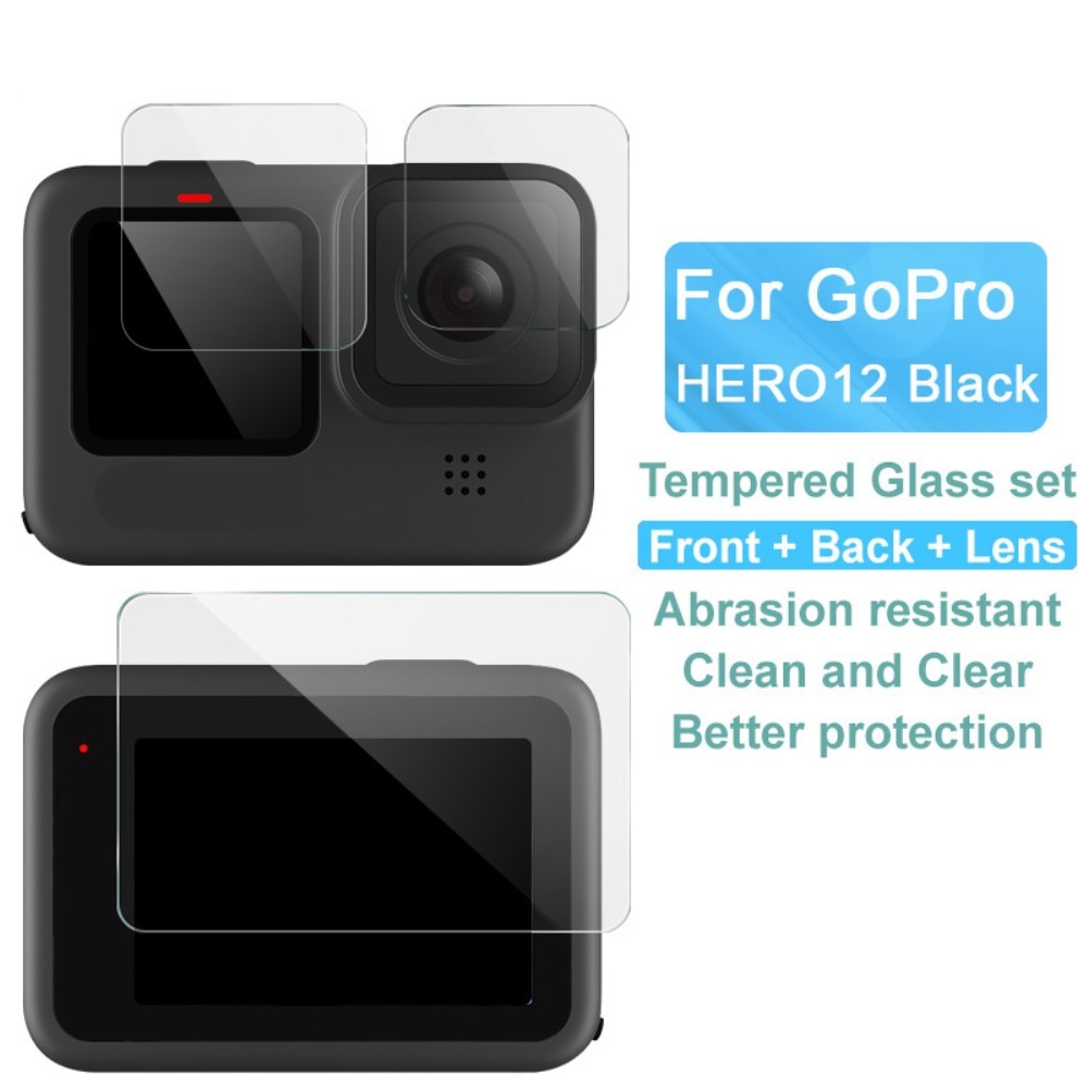 GoPro HERO12 Black Heltäckande Skärmskydd + Linskydd i Härdat Glas